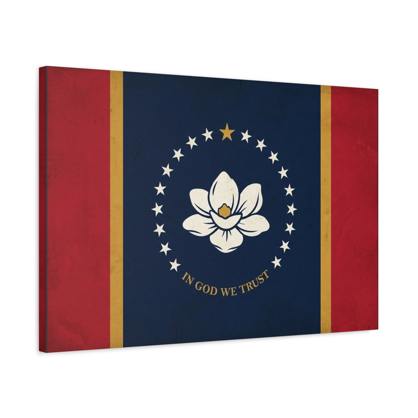 "In God We Trust" Mississippi State Flag Canvas Wall Art - Magnolia Emblem, Vintage Patriotic Decor - Rustic Americana Style - Living Room Wall Decor - Ready to Hang - Bedroom Home Decoration