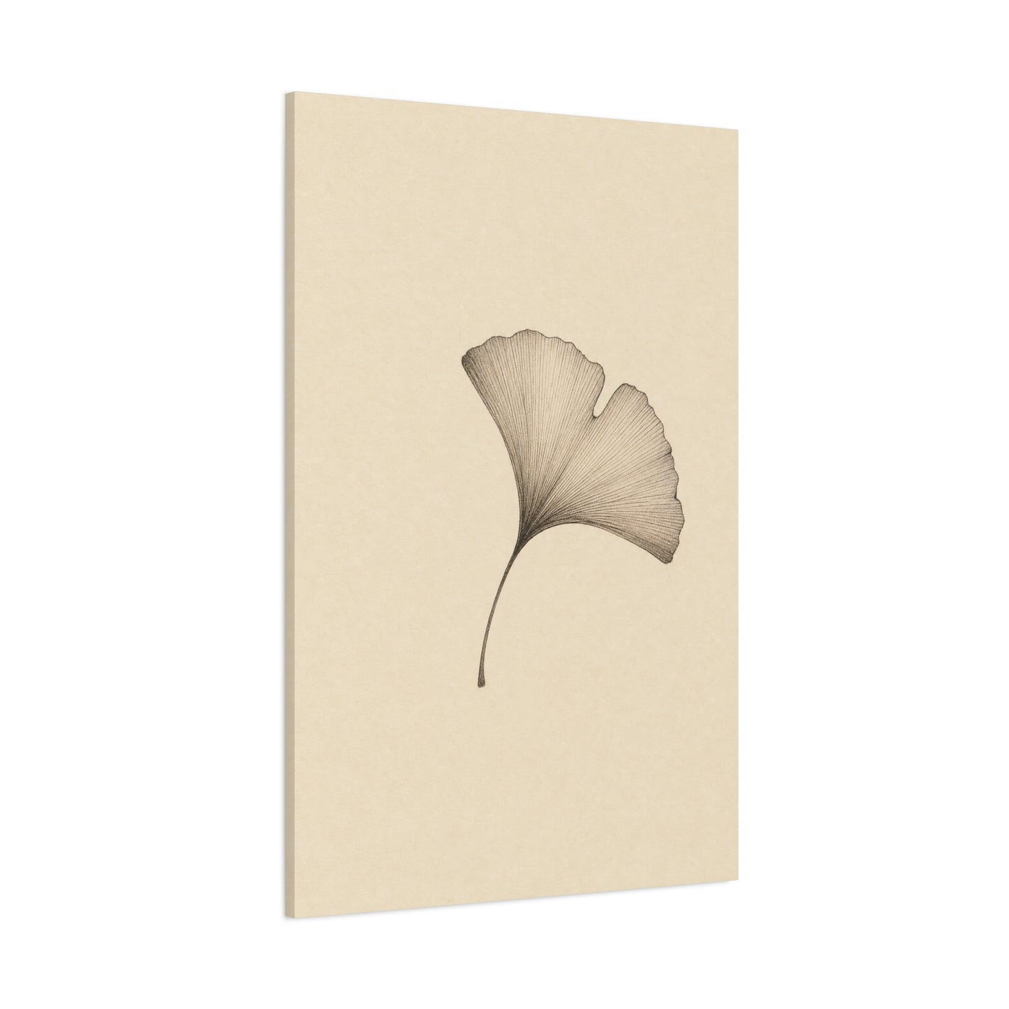 Ginkgo Leaf Canvas Wall Art - Minimalist Botanical Line Drawing, Neutral Beige Cotton Art Print - Contemporary Zen Style - Bedroom Wall Decor, Living Room Home Decoration - Bedroom Home Decoration
