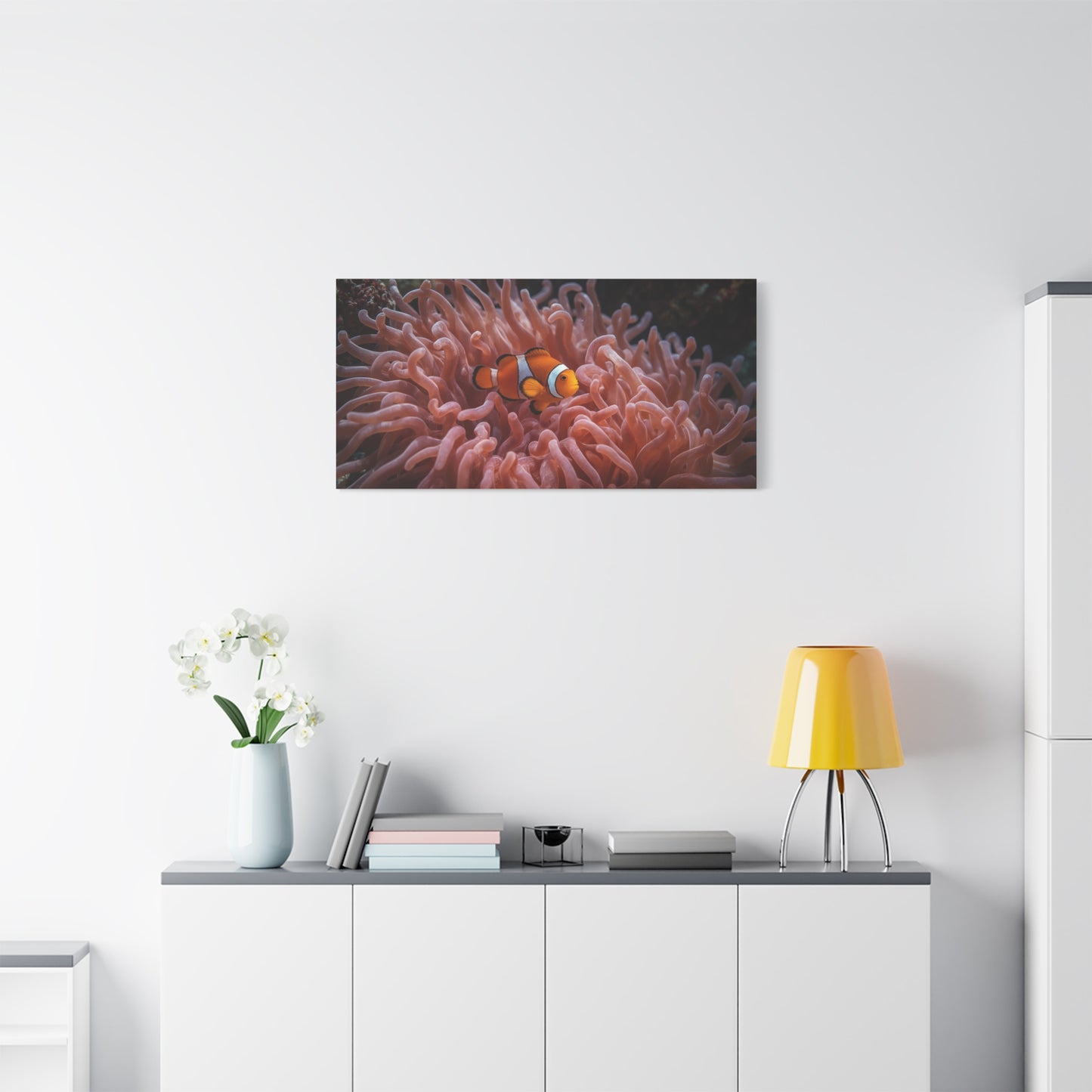 Clownfish Canvas Wall Art - Underwater Sea Anemone Art Print, Coastal Nautical Wall Decor - Matte Finish Stretched Canvas - Bedroom Decoration, Living Room Accent, Bathroom Art - Ready to Hang