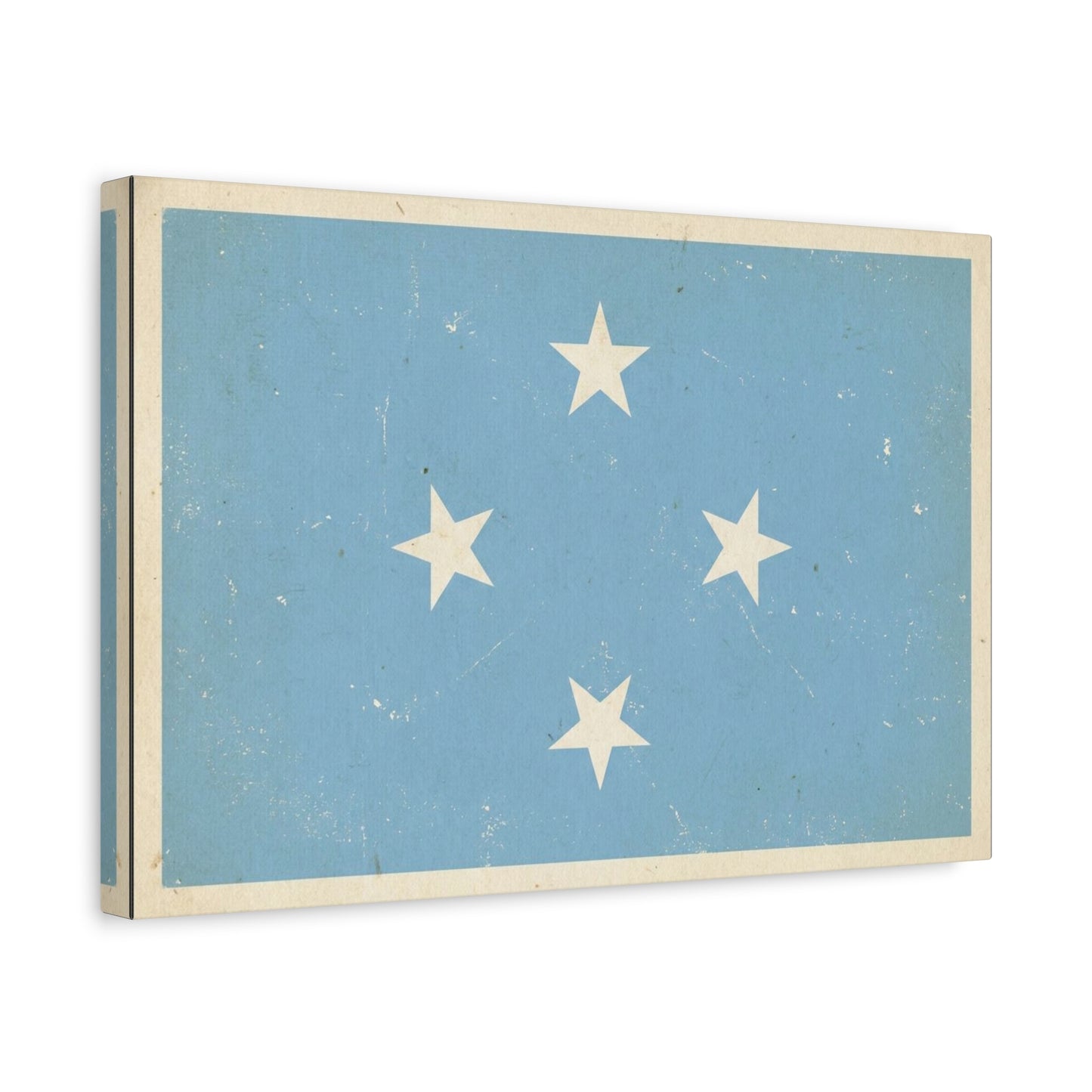 Micronesia Flag Canvas Wall Art - Vintage Blue Four White Stars Print - Distressed Patriotic Island Decor - Coastal Style Living Room Wall Decor, Bedroom Home Decoration - Bedroom Home Decoration