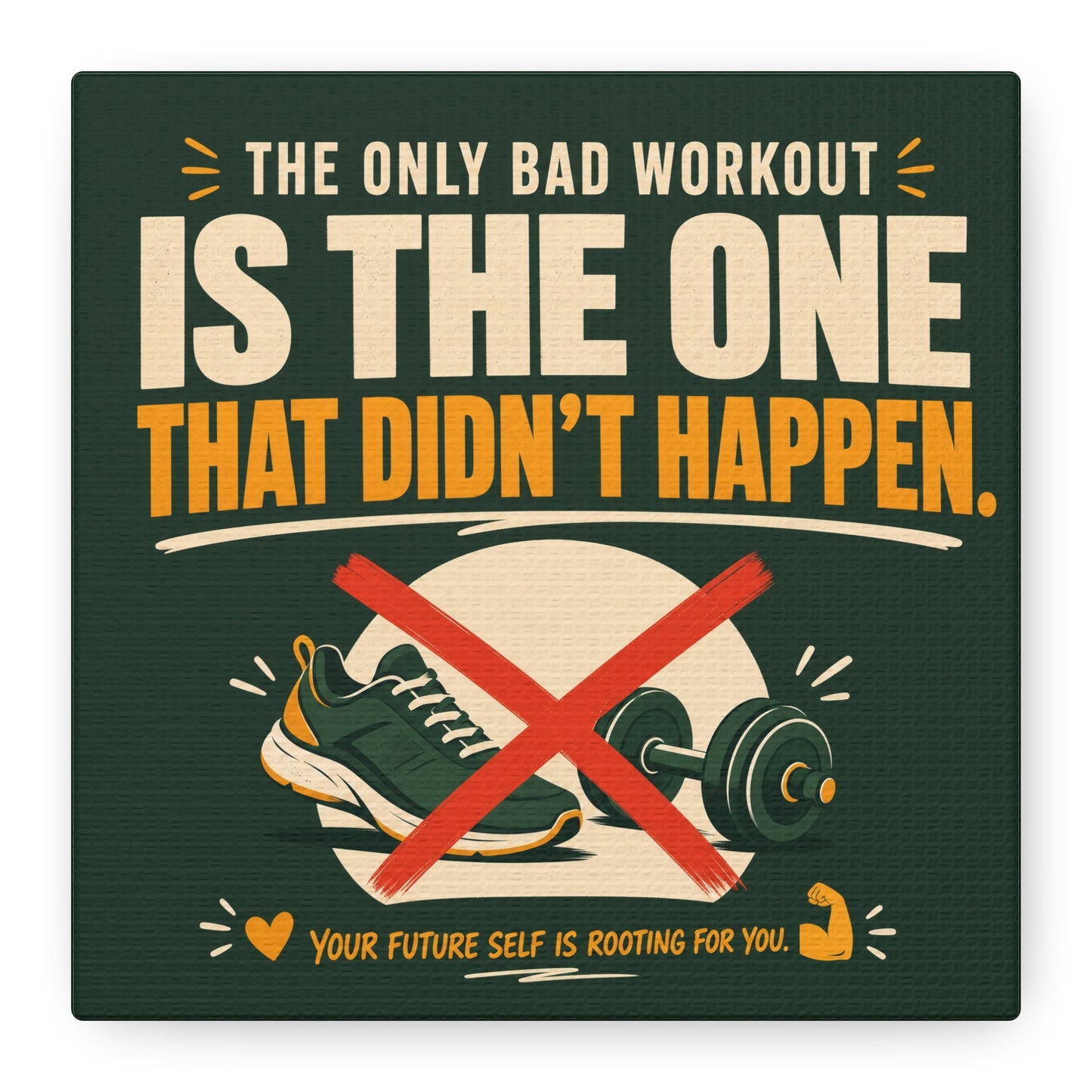 "The Only Bad Workout Is The One That Didn't Happen" Canvas Wall Art - Motivational Gym Quote Print, Retro Fitness Poster Style - Ready to Hang - Gym Wall Decor - Fitness Studio Art - HP Latex Print