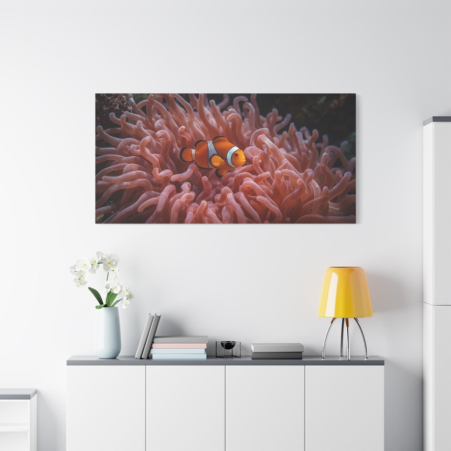 Clownfish Canvas Wall Art - Underwater Sea Anemone Art Print, Coastal Nautical Wall Decor - Matte Finish Stretched Canvas - Bedroom Decoration, Living Room Accent, Bathroom Art - Ready to Hang