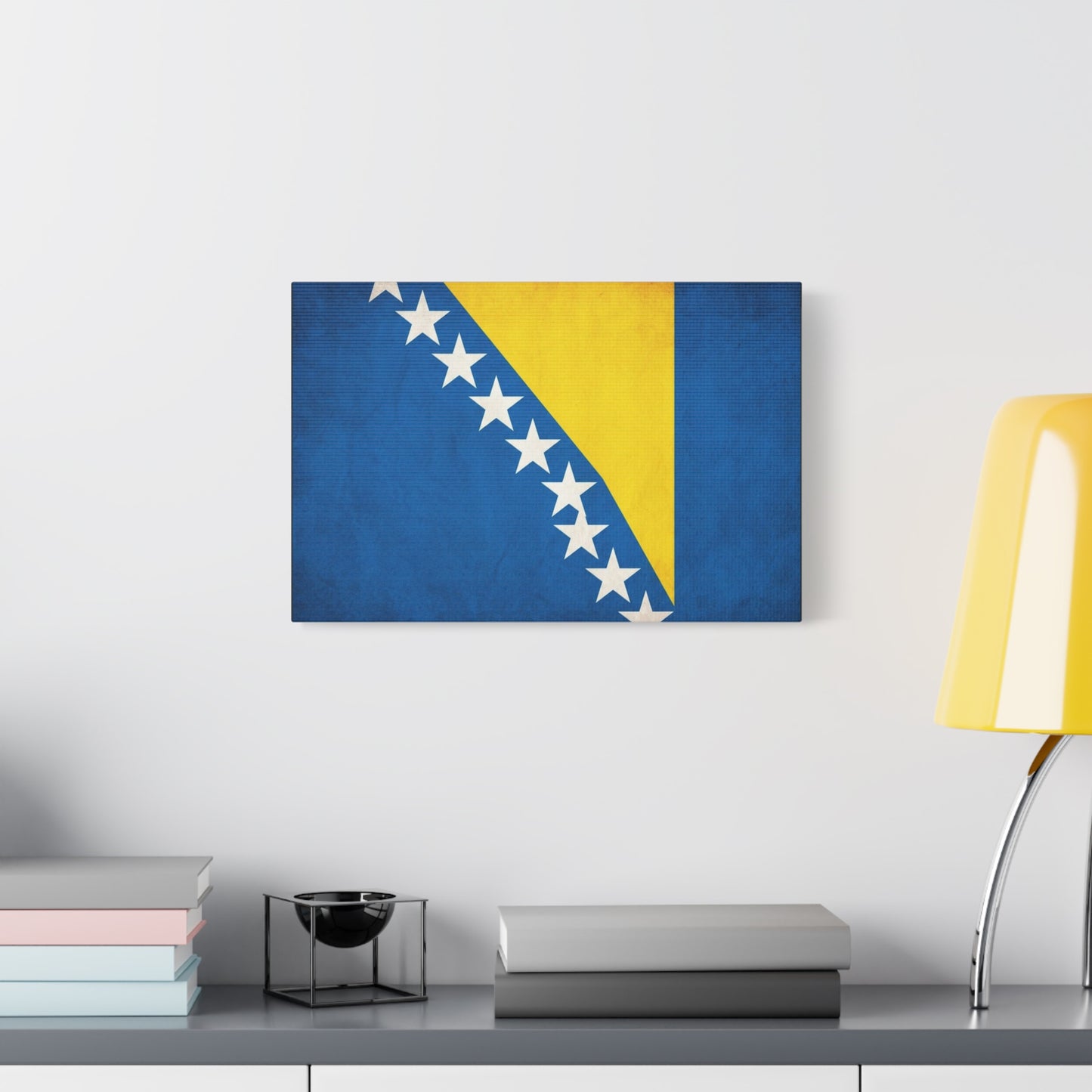 Bosnia And Herzegovina Flag Canvas Wall Art - Blue Yellow White Star Banner Print - Vintage Patriotic Decor - Living Room Wall Decor, Bedroom Home Decoration, Dorm Accent - Bedroom Home Decoration