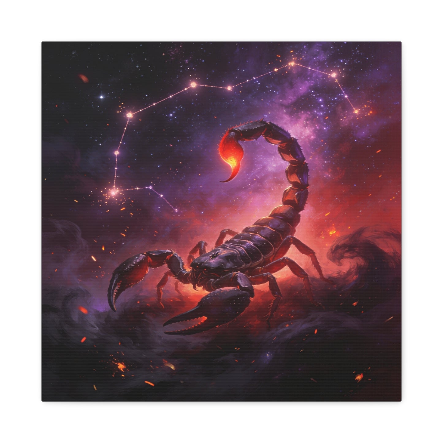 Scorpio Zodiac Canvas Wall Art - Celestial Scorpion Constellation Galaxy Print, Fiery Purple Space Illustration - Matte Canvas Decor - Bedroom Wall Hanging, Dorm Room Accent - Bedroom Home Decoration