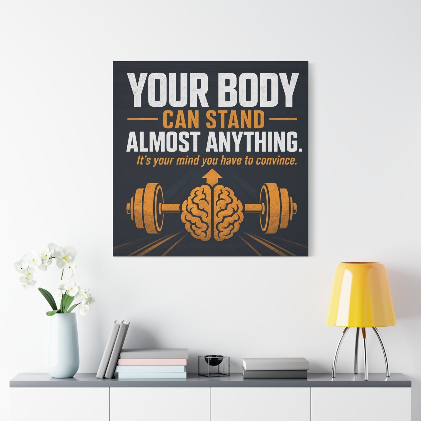 "Your Body Can Stand Almost Anything. It's Your Mind You Have To Convince." Motivational Canvas Wall Art - Gym Quote Typography Print, Modern Fitness Decor - Ready to Hang - Gym Wall Decor