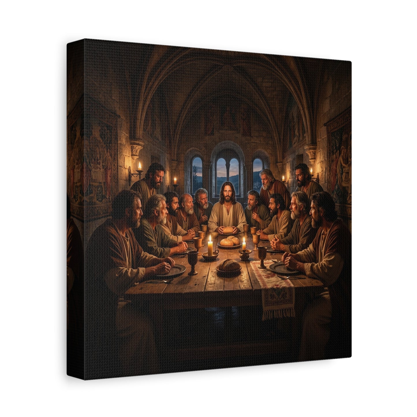 Jesus Christ Last Supper Canvas Wall Art - Apostles At Candlelit Table, Christian Wall Decor - Matte Cotton Print Religious Home Decoration - Traditional Living Room Office - Bedroom Home Decoration