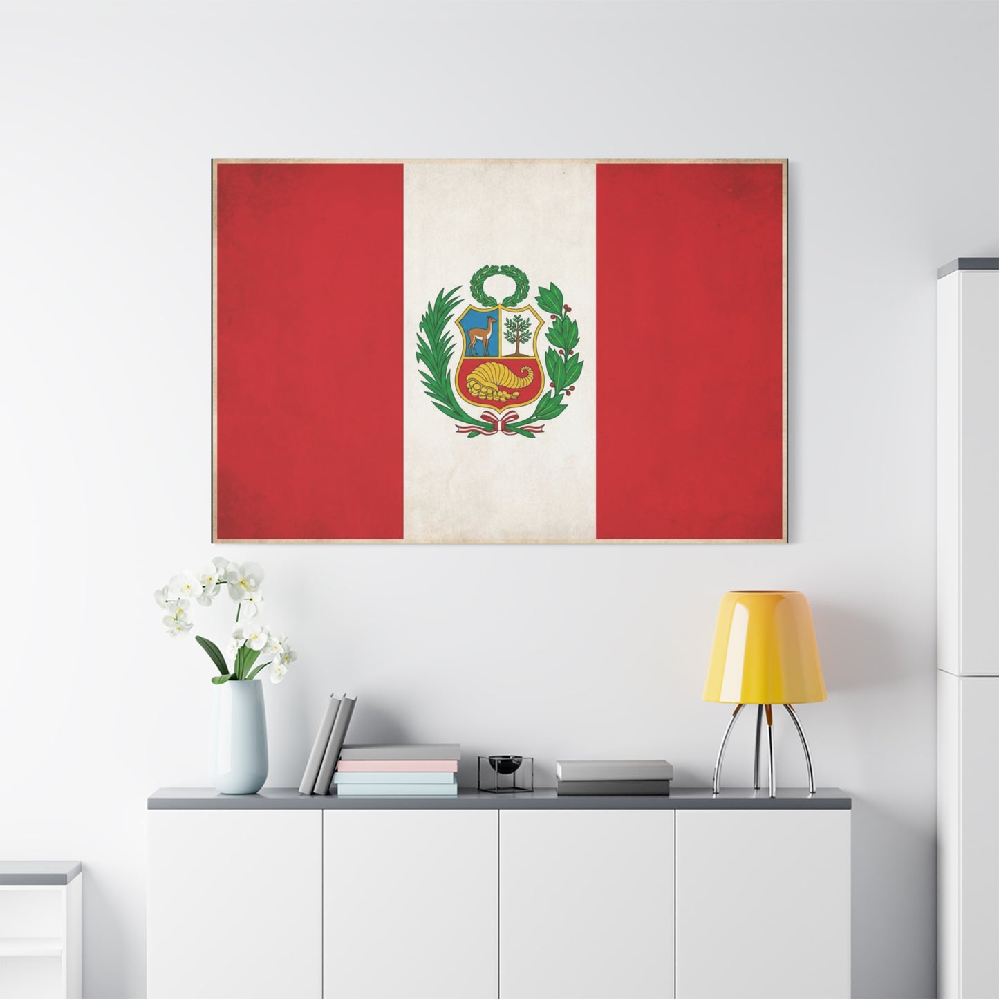 Peru Flag Canvas Wall Art - Vintage Peruvian Coat Of Arms Print, Red White Banner Decor - Traditional Patriotic Style - Living Room Home Decoration - Living Room Wall Decor - Bedroom Home Decoration