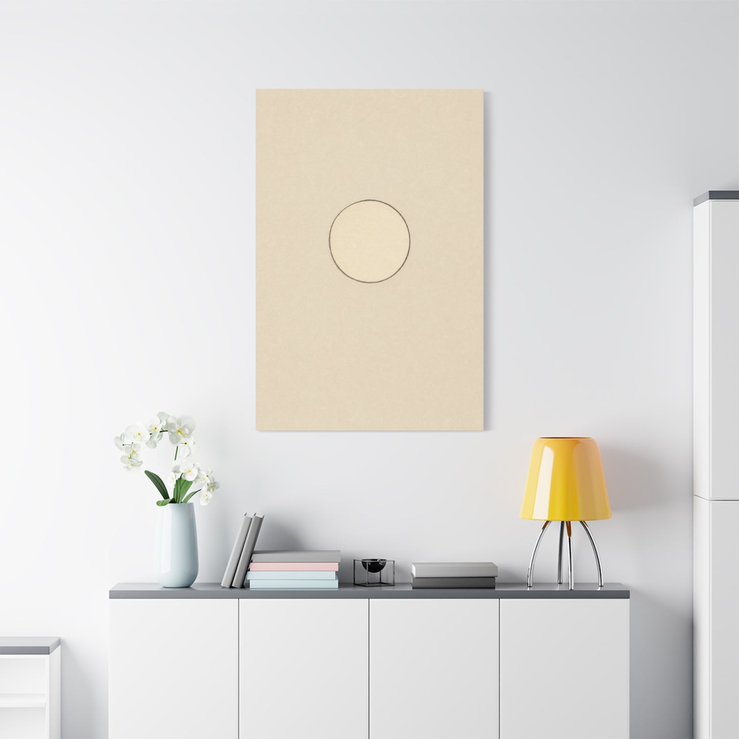 Minimalist Circle Canvas Wall Art - Neutral Geometric Line Print, Contemporary Beige Abstract Decor - Modern Bedroom Home Decoration, Living Room Wall Decor, Office Accent - Bedroom Home Decoration