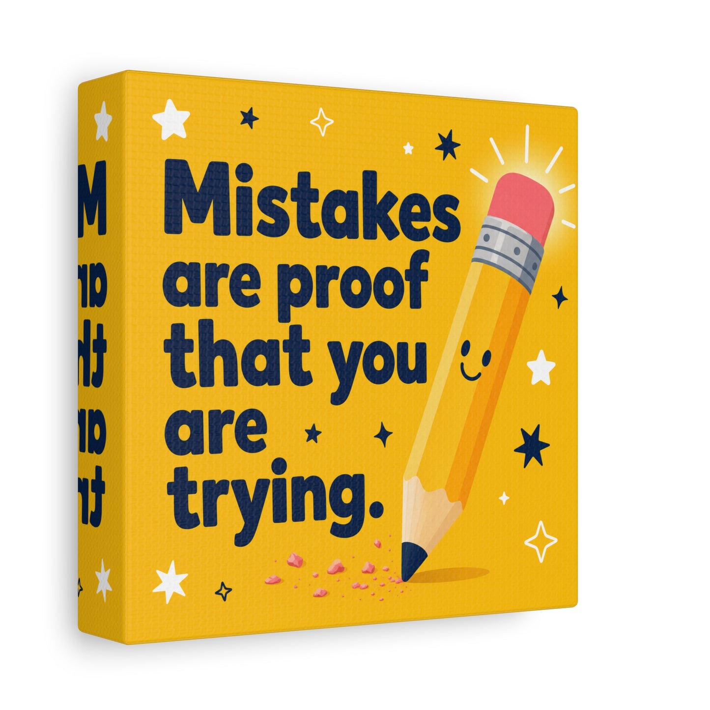 "Mistakes Are Proof That You Are Trying." Inspirational Canvas Wall Art - Yellow Pencil Quote Print, Classroom Decor, Teacher Office Motivation, Kids Study Room Decoration, Typography Poster