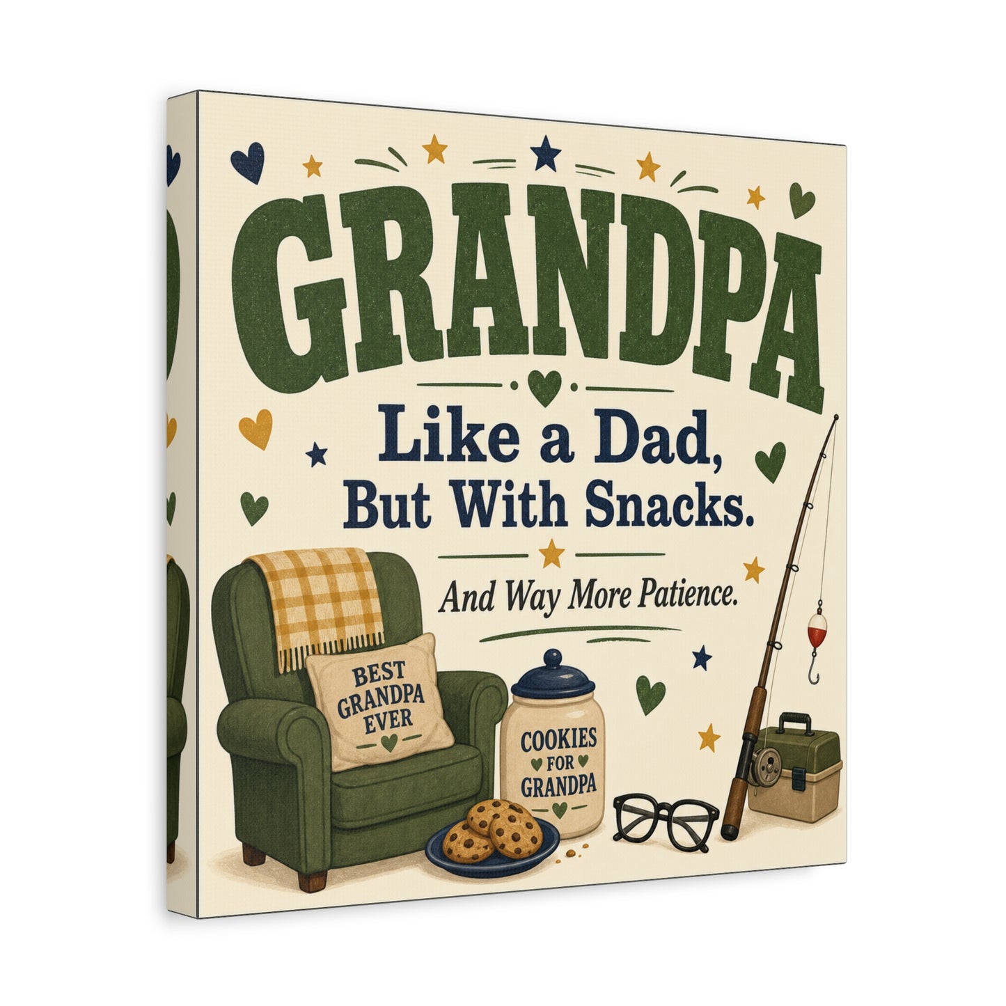 "Grandpa Like A Dad, But With Snacks. And Way More Patience." Canvas Wall Art - Rustic Typography Grandpa Quote Print, Farmhouse Living Room Decor - Office Wall Art - Bedroom Home Decoration