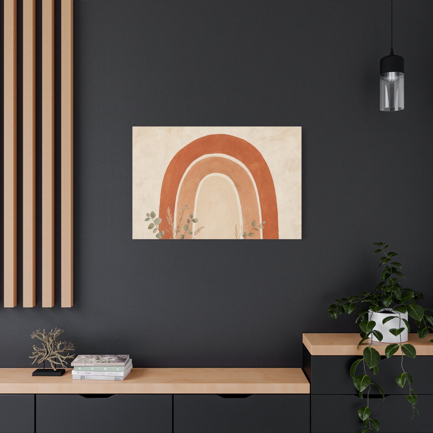 Terracotta Rainbow Canvas Wall Art - Boho Abstract Arch Painting, Neutral Nursery Decor - Minimalist Botanical Accent, Living Room Wall Decor, Bedroom Home Decoration, Meditation Space - Ready to Hang