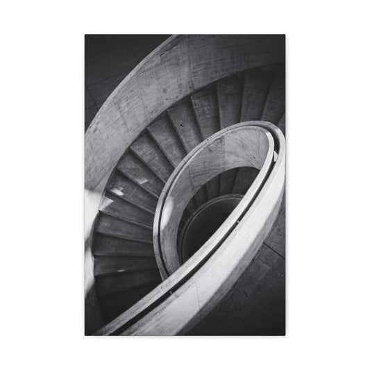 Black And White Spiral Staircase Canvas Wall Art - Architectural Art Print, Minimalist Modern Decor - Matte Cotton Canvas - Living Room Wall Decor, Home Office Accent - Bedroom Home Decoration