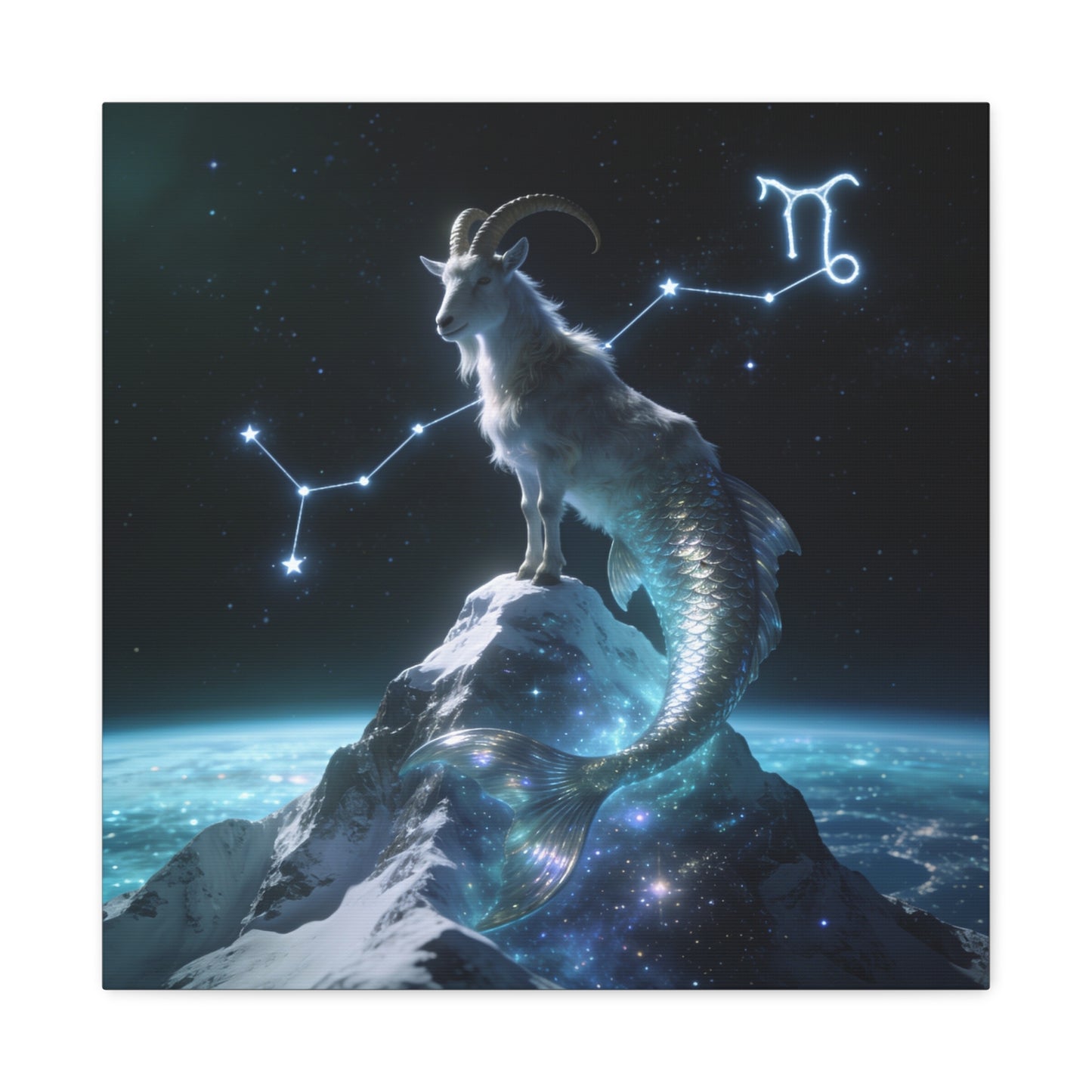 Capricorn Zodiac Canvas Wall Art - Celestial Sea Goat Constellation, Surreal Night Sky, Matte Canvas Print, Modern Fantasy Style, Bedroom Home Decoration, Office Wall Decor Accent - Ready to Hang