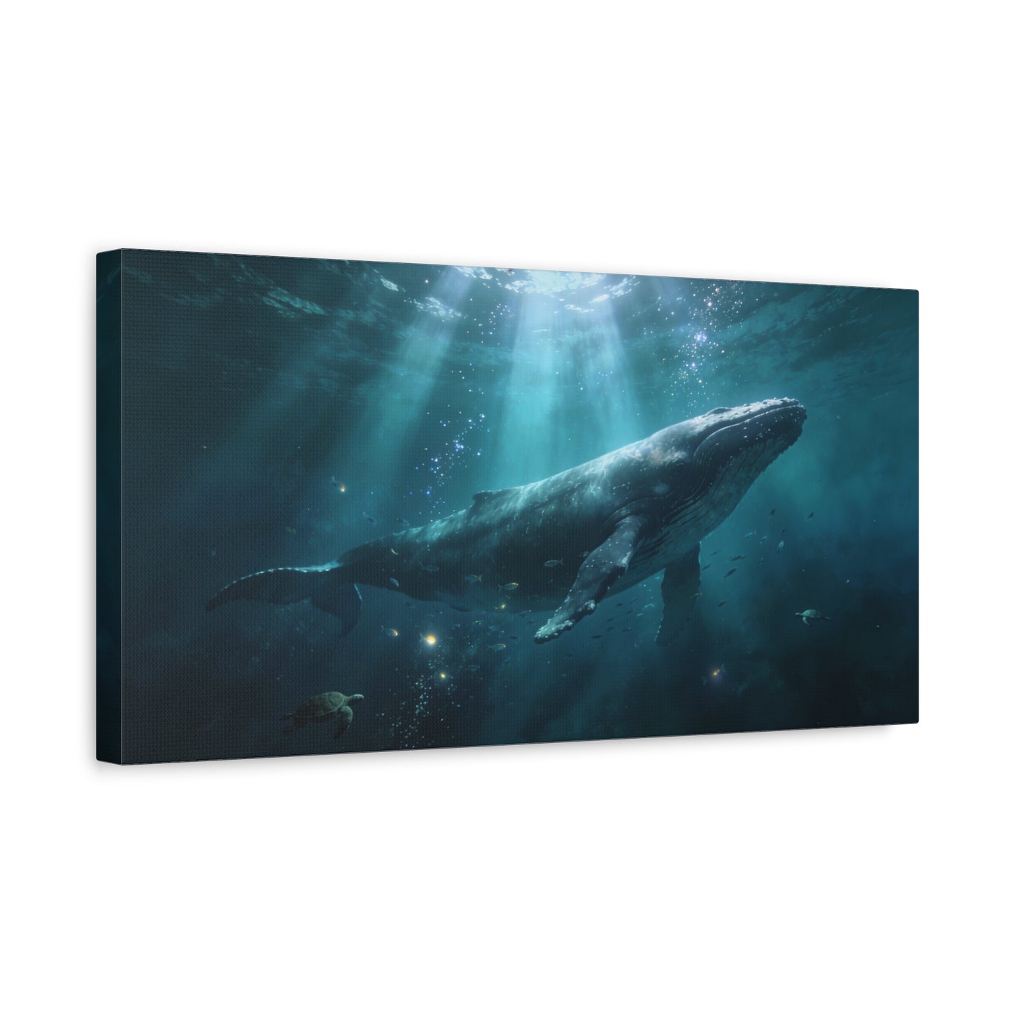 Humpback Whale Canvas Wall Art - Underwater Ocean Scene, Blue Marine Wildlife Decor - Matte Cotton Art Print, Contemporary Coastal Style - Living Room Wall Decor, Bedroom Accent - Ready to Hang