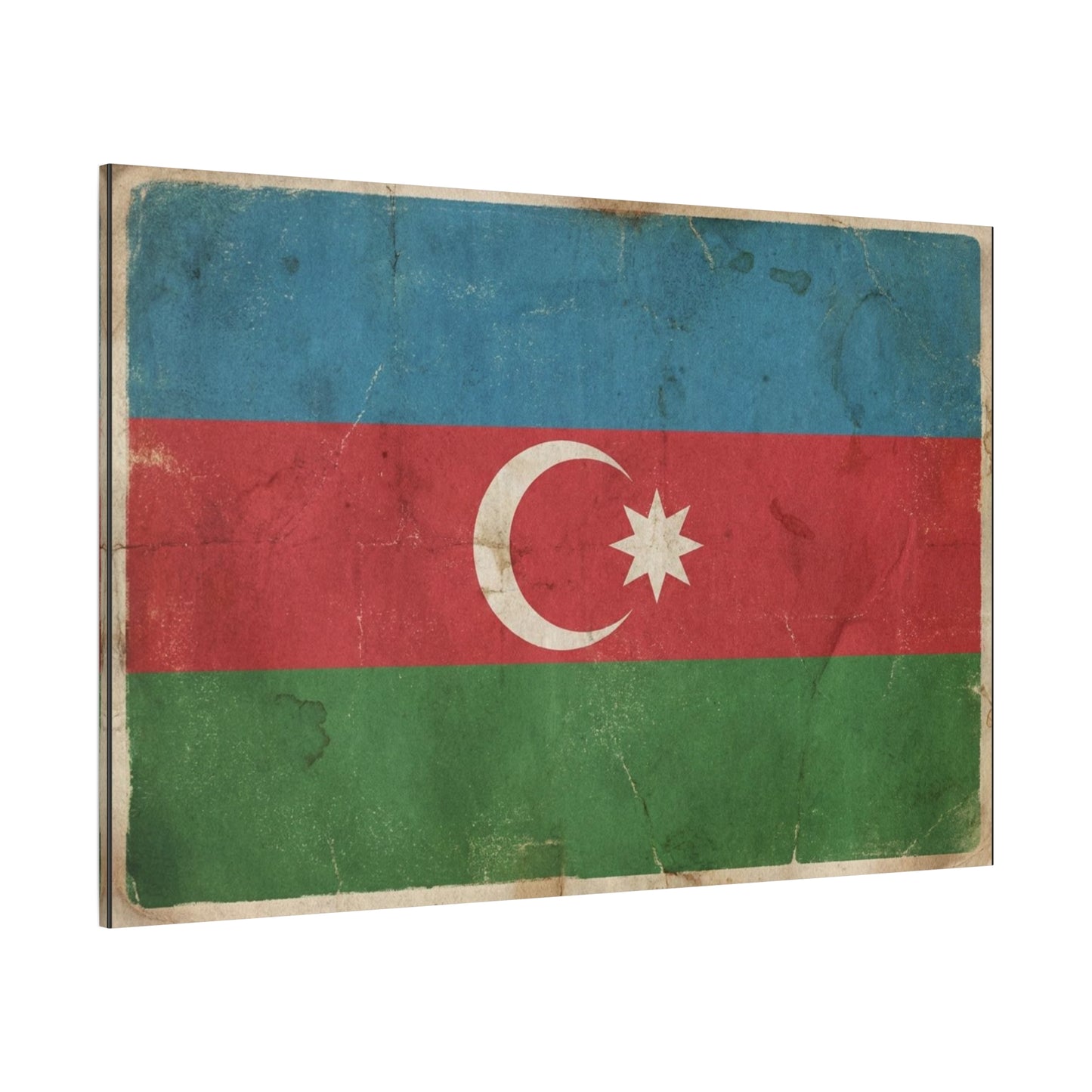 Azerbaijan Flag Canvas Wall Art - Vintage Distressed Crescent Star Print - Patriotic Heritage Decor, Rustic Style, Living Room Wall Decor, Office Art - Bedroom Home Decoration - Modern Farmhouse Style