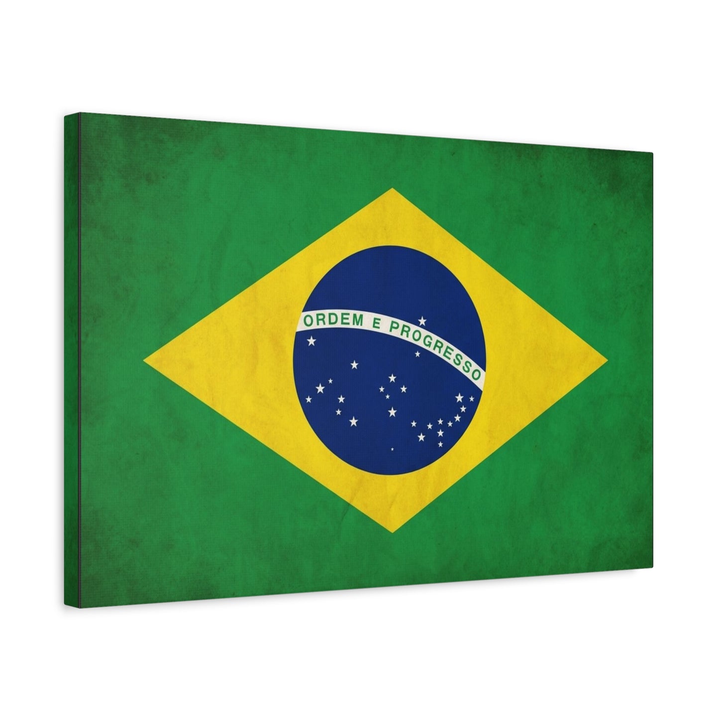 "Ordem E Progresso" Brazil Flag Canvas Wall Art - Brazilian Flag Wall Decor, Vintage National Pride Print - Green Yellow Blue Typography Style - Living Room Bedroom Office Decoration - Ready to Hang