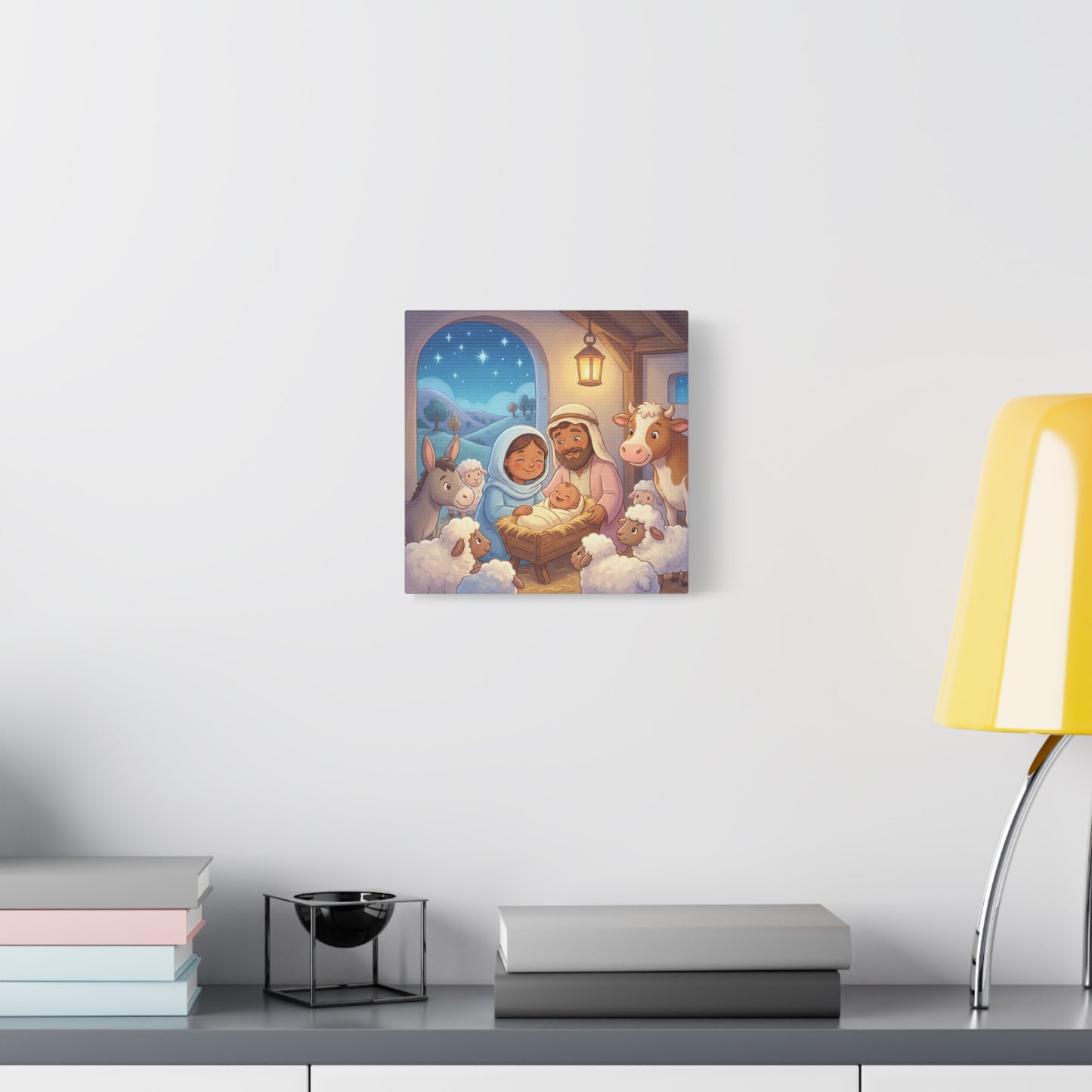 Holy Family Nativity Canvas Wall Art - Baby Jesus, Mary And Joseph Nursery Decor - Starry Stable Christian Home Decoration - Matte Canvas Print For Bedroom, Living Room - Ready to Hang - Ready to Hang