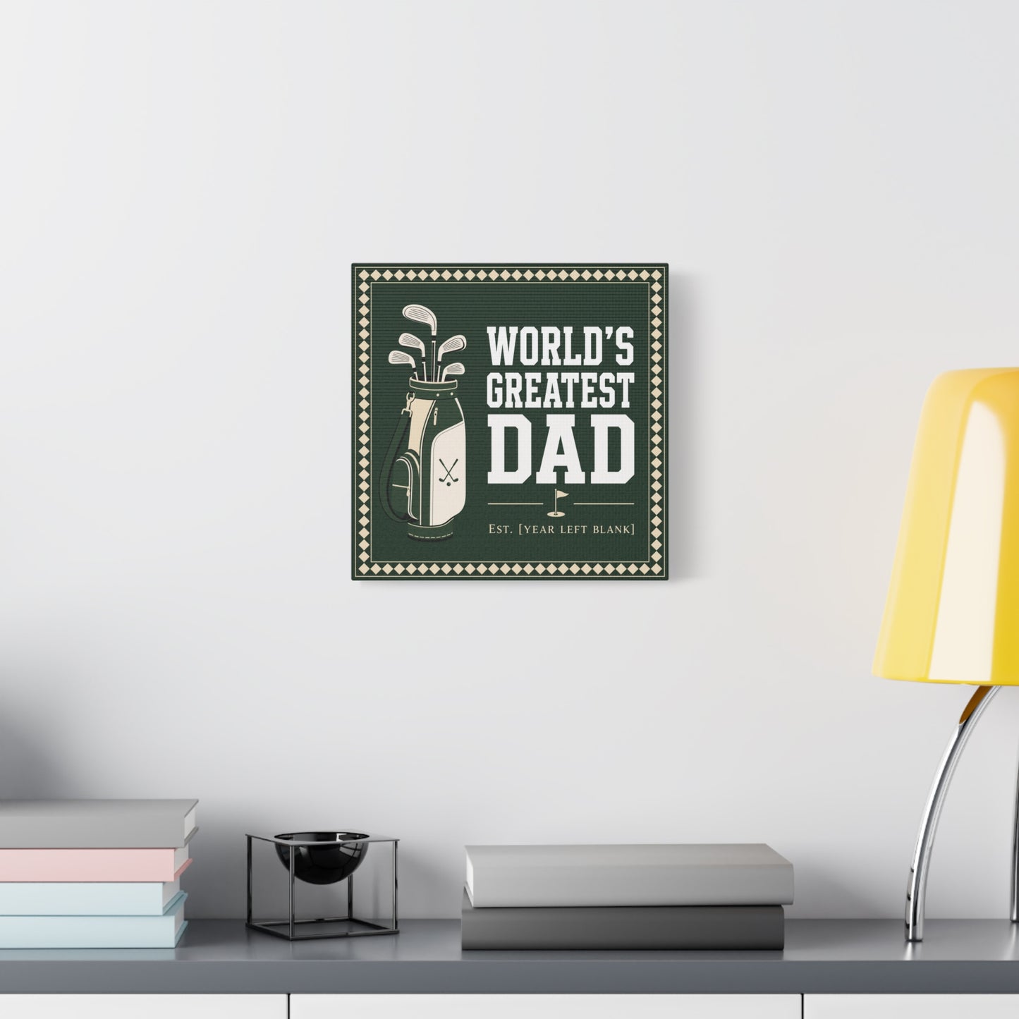 "World's Greatest Dad" Golf Canvas Wall Art - Personalized Father Quote Print, Green Vintage Sports Decor - Typography Illustration - Office Wall Decor - Ready to Hang - Bedroom Home Decoration