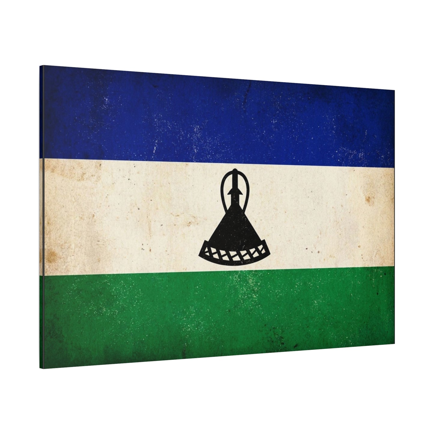 Lesotho Flag Canvas Wall Art - Vintage Blue White Green Tricolor With Basotho Hat Emblem, Distressed National Banner Print - Rustic Patriotic Decor For Living Room Bedroom Office - Office Wall Art