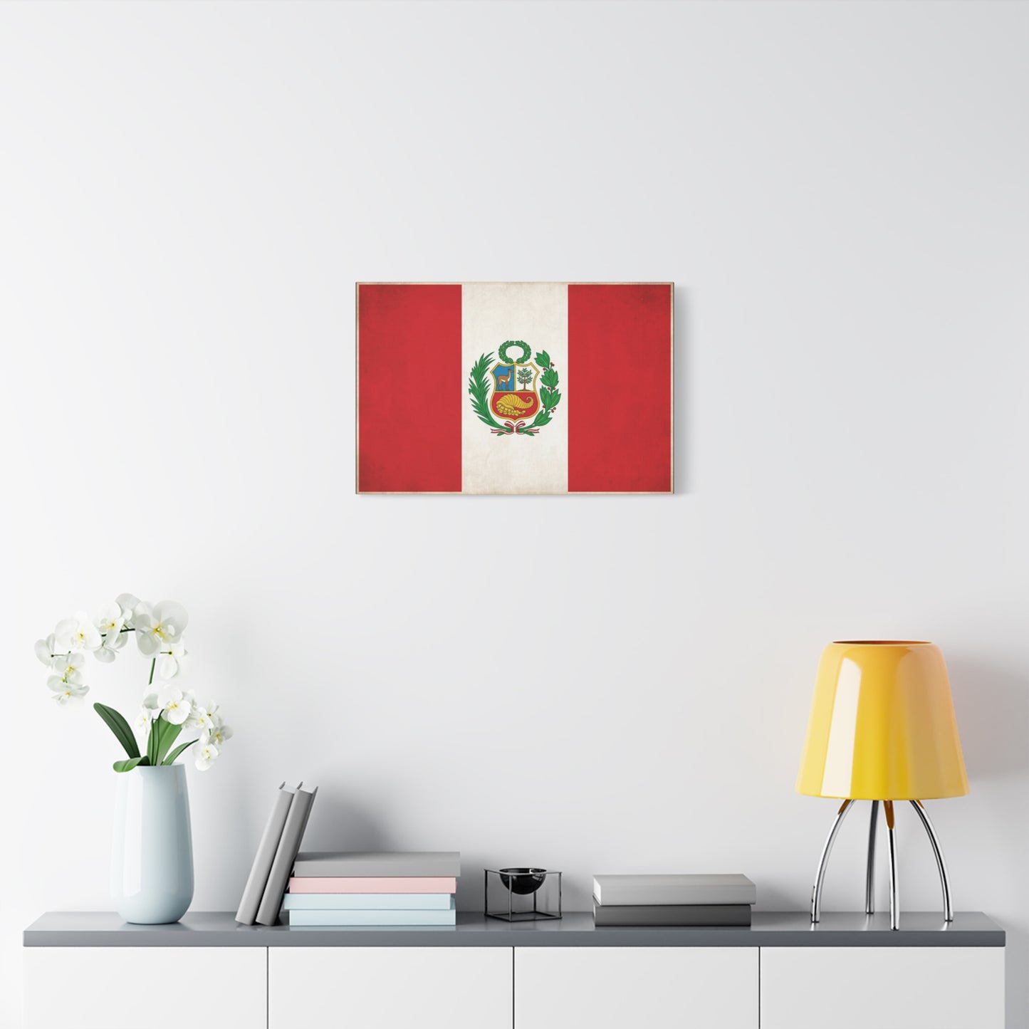 Peru Flag Canvas Wall Art - Vintage Peruvian Coat Of Arms Print, Red White Banner Decor - Traditional Patriotic Style - Living Room Home Decoration - Living Room Wall Decor - Bedroom Home Decoration