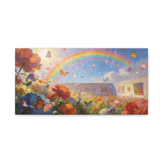 Rainbow Wildflower Butterfly Canvas Wall Art - Dreamy Floral Garden Painting, Matte Finish Canvas Print - Contemporary Style, Living Room Wall Decor, Bedroom Home Decoration - Bedroom Home Decoration