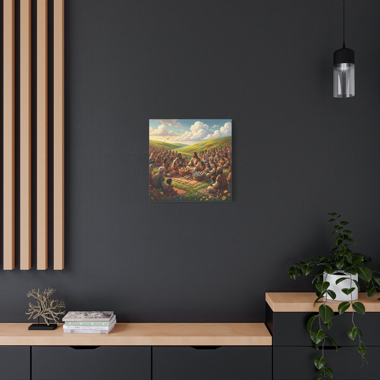 Jesus Feeding The Multitude Canvas Wall Art - Bread And Fish Biblical Scene - Meadow Landscape Christian Home Decor - Matte Cotton Print For Living Room, Bedroom, Office, Meditation Space