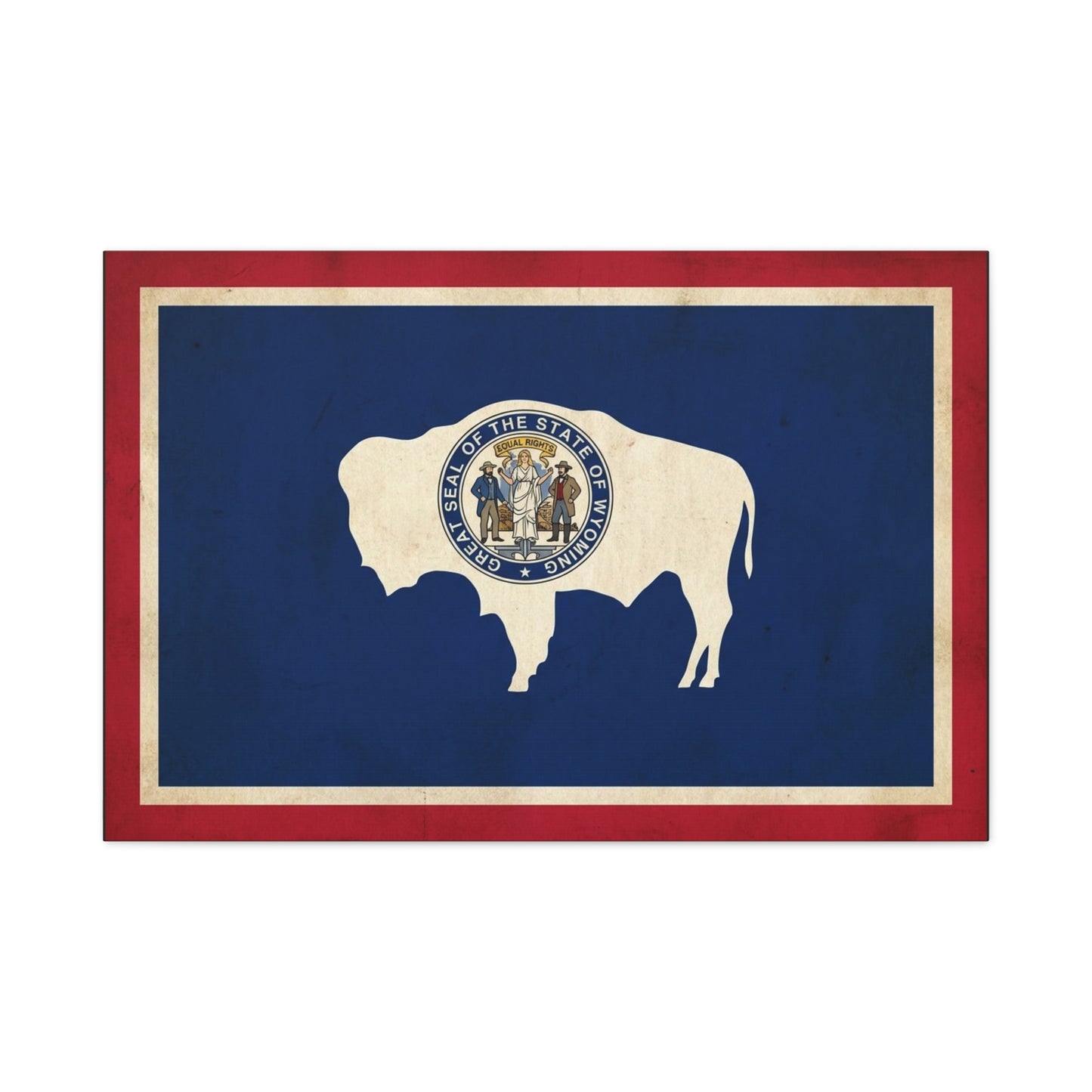 Wyoming State Flag Canvas Wall Art - Great Seal Of The State Of Wyoming Buffalo Print - Vintage Patriotic Western Decor - Rustic Americana Style - Living Room Wall Decor - Bedroom Home Decoration