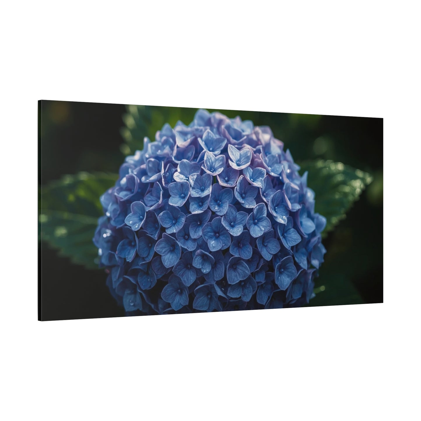 Blue Hydrangea Canvas Wall Art - Botanical Floral Close Up Art Print - Matte Cotton Art Print, Moody Garden Style - Bedroom Wall Decor, Bathroom Accent, Spa Inspired Home Decoration - Ready to Hang