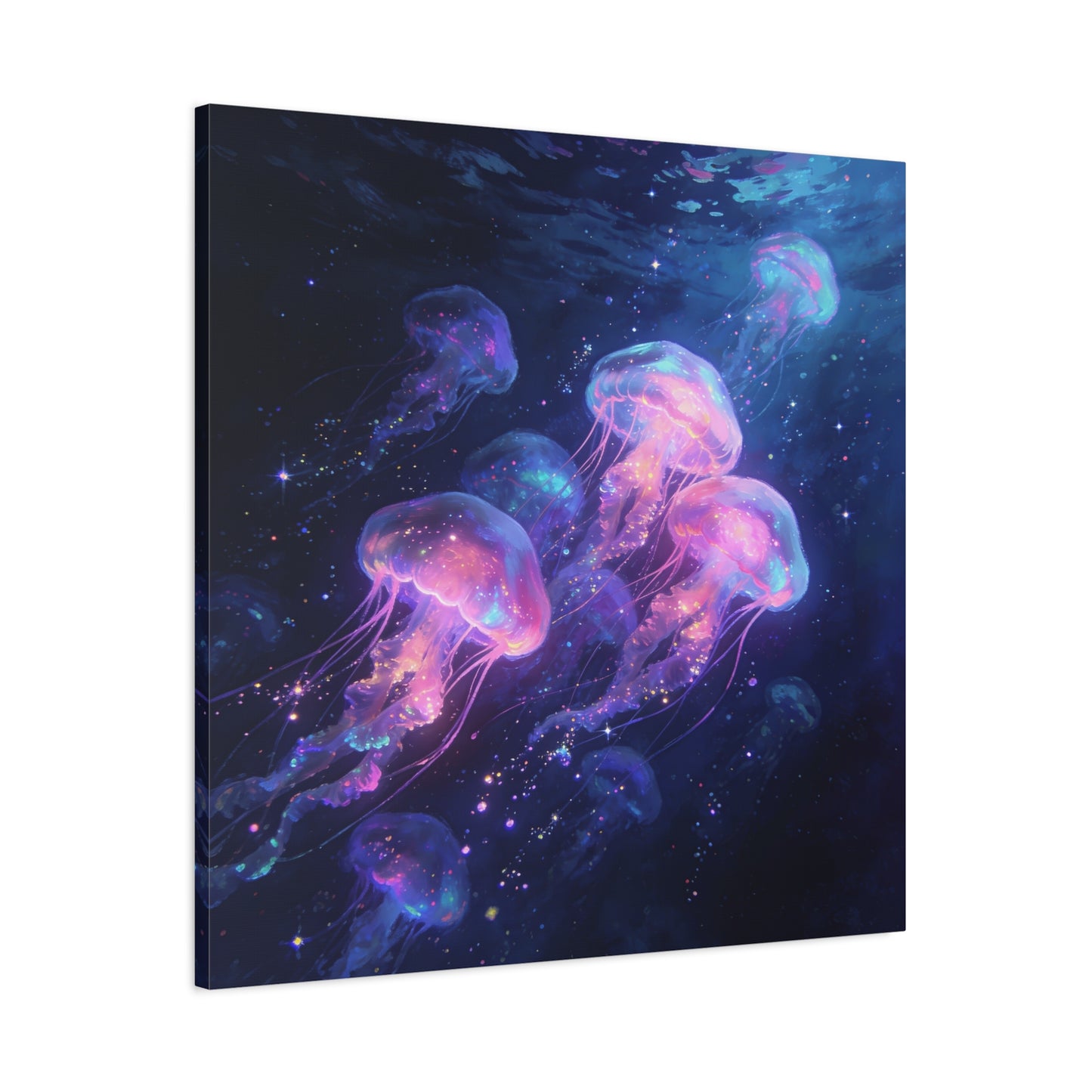 Glowing Jellyfish Canvas Wall Art - Ocean Fantasy Sea Life Decor, Luminous Pink Blue Artwork - Matte Canvas Print, Contemporary Style - Bedroom Wall Decor, Meditation Space Accent - Ready to Hang