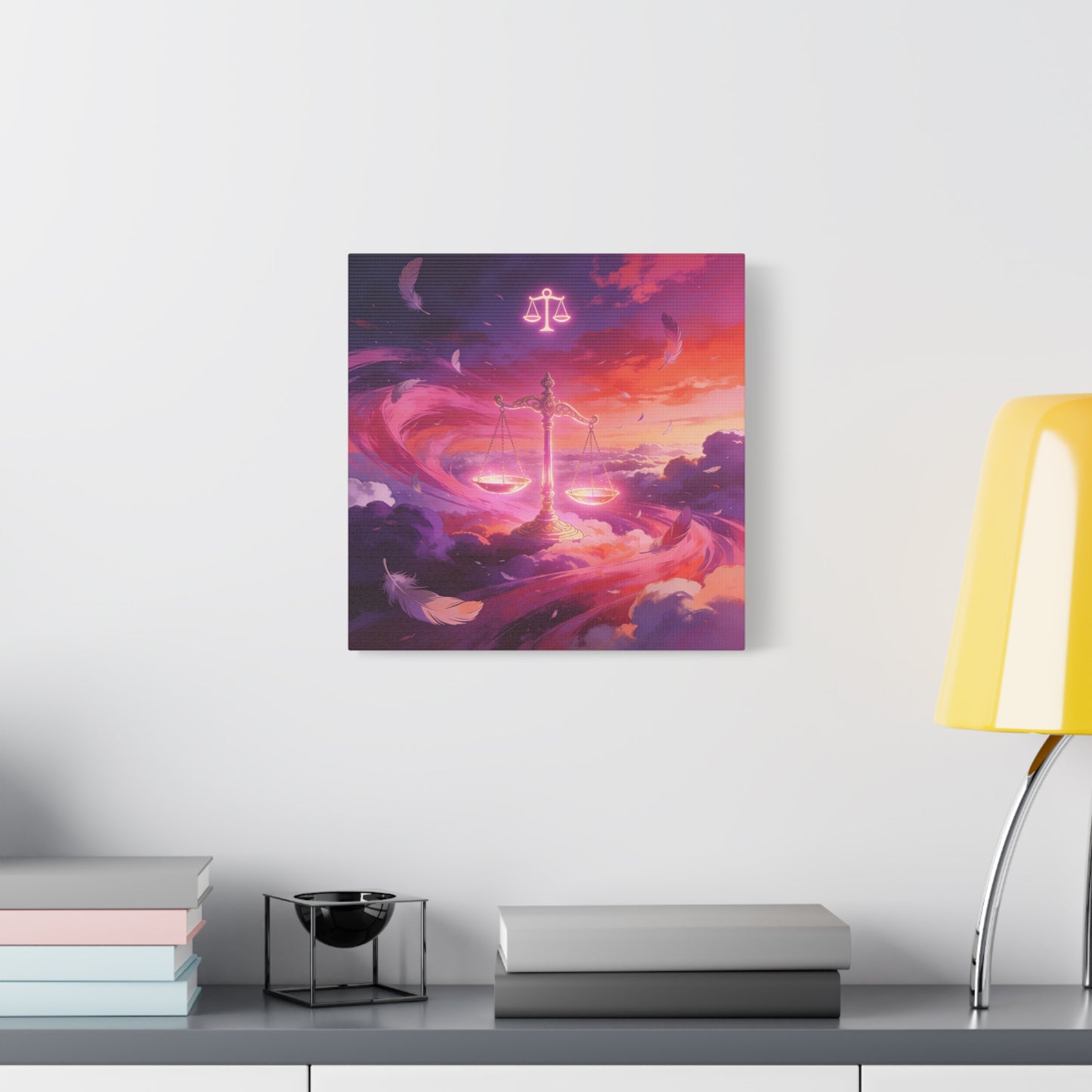 Libra Scales Canvas Wall Art - Zodiac Sky Illustration, Glowing Balance Symbol - Matte Cotton Art Print, Contemporary Celestial Style - Bedroom Home Decoration, Office Wall Decor - Ready to Hang