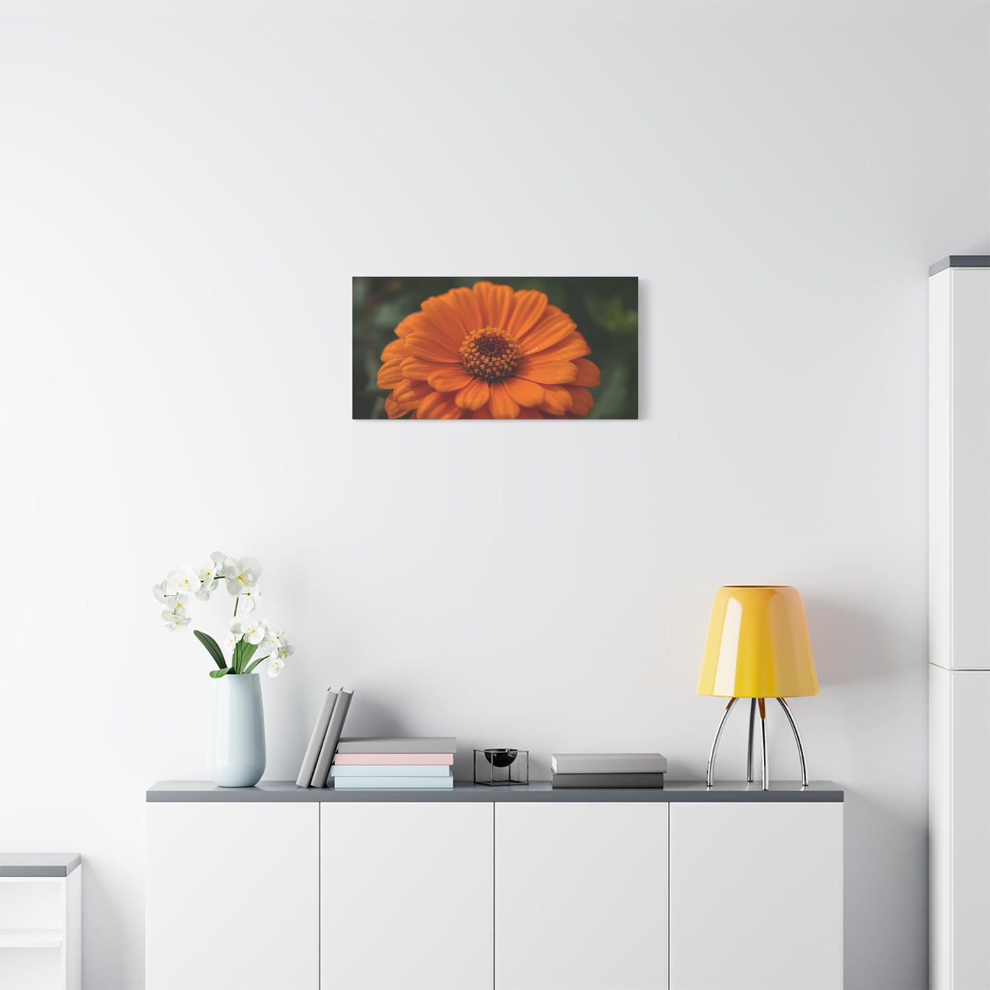 Orange Daisy Flower Canvas Wall Art - Botanical Macro Floral Art Print - Matte Cotton Canvas, Contemporary Nature Wall Decor - Bedroom Home Decoration, Living Room Accent - Ready to Hang