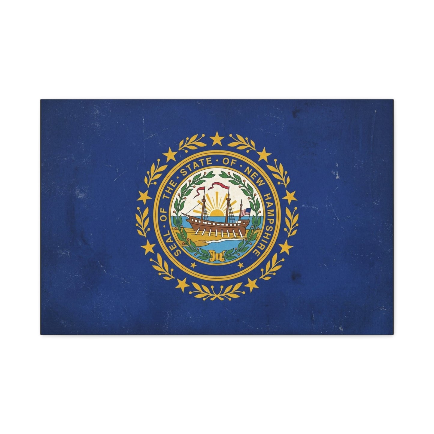 "Seal Of The State Of New Hampshire" Flag Canvas Wall Art - Vintage State Pride Decor, Blue Gold Emblem Print - Rustic Americana Style - Living Room Decoration - Office Wall Art - Ready to Hang