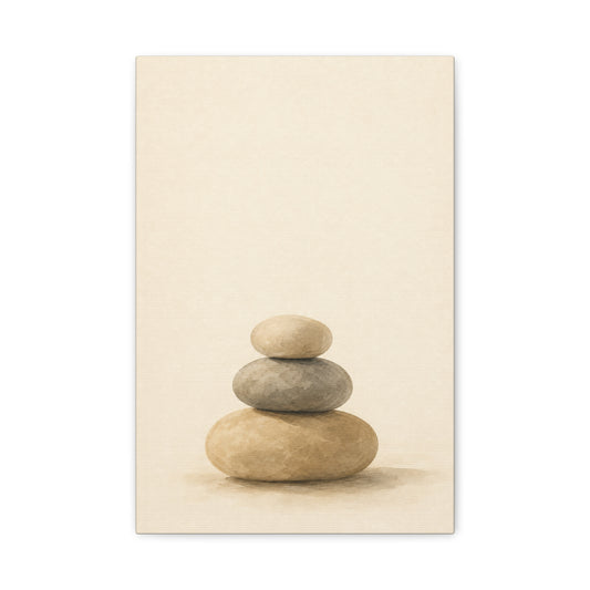 Stacked Zen Stones Canvas Wall Art - Minimalist Neutral Balance Painting, Calming Cotton Canvas Print - Contemporary Spa Style - Bedroom Wall Decor, Meditation Space Accent - Bedroom Home Decoration