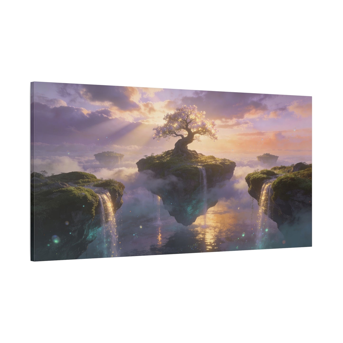 Fantasy Tree Of Life Canvas Wall Art - Floating Islands, Waterfall Dreamscape - Ethereal Cotton Print - Contemporary Zen Style - Living Room Wall Decor, Bedroom Home Decoration - Cozy Reading Nook Art