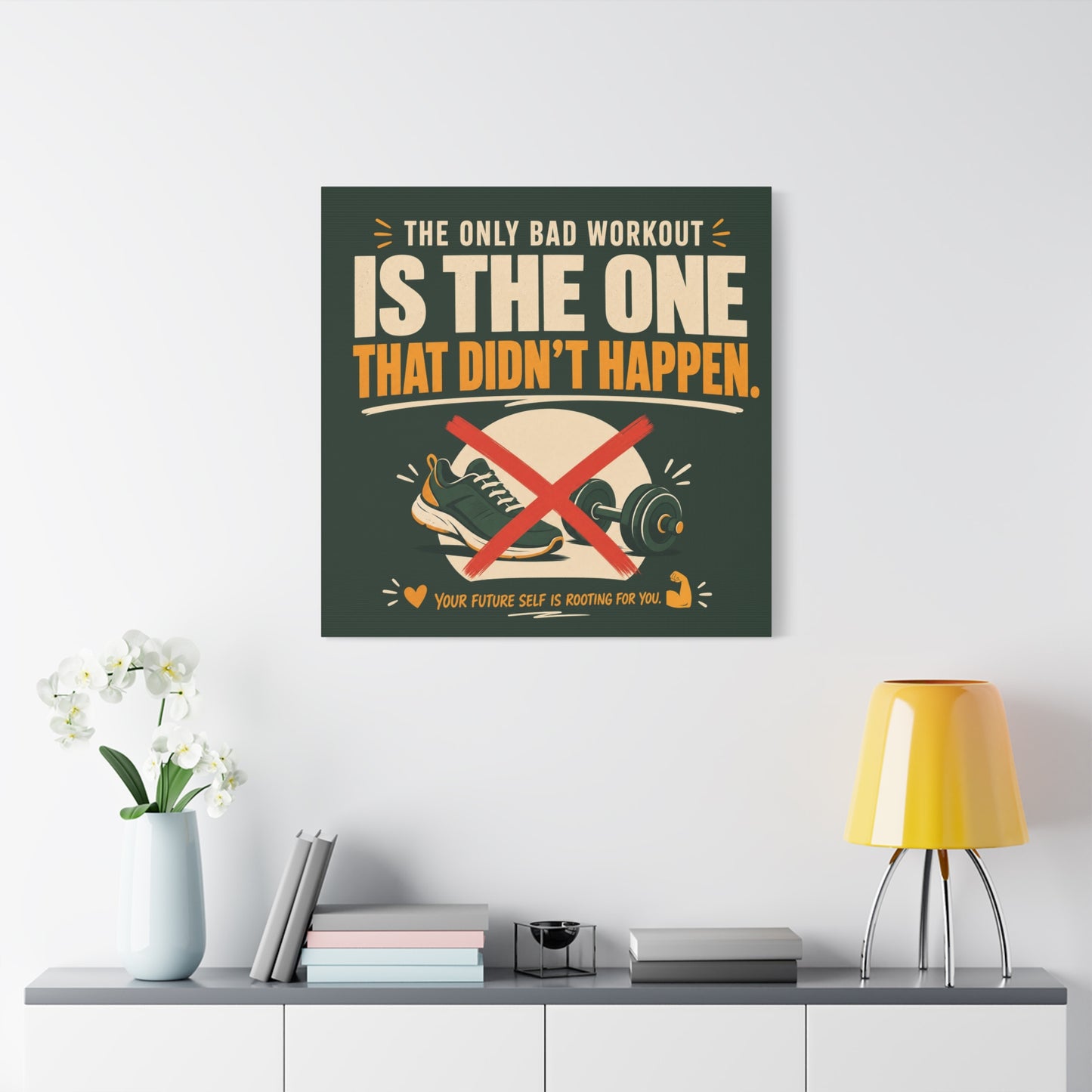 "The Only Bad Workout Is The One That Didn't Happen" Canvas Wall Art - Motivational Gym Quote Print, Retro Fitness Poster Style - Ready to Hang - Gym Wall Decor - Fitness Studio Art - HP Latex Print