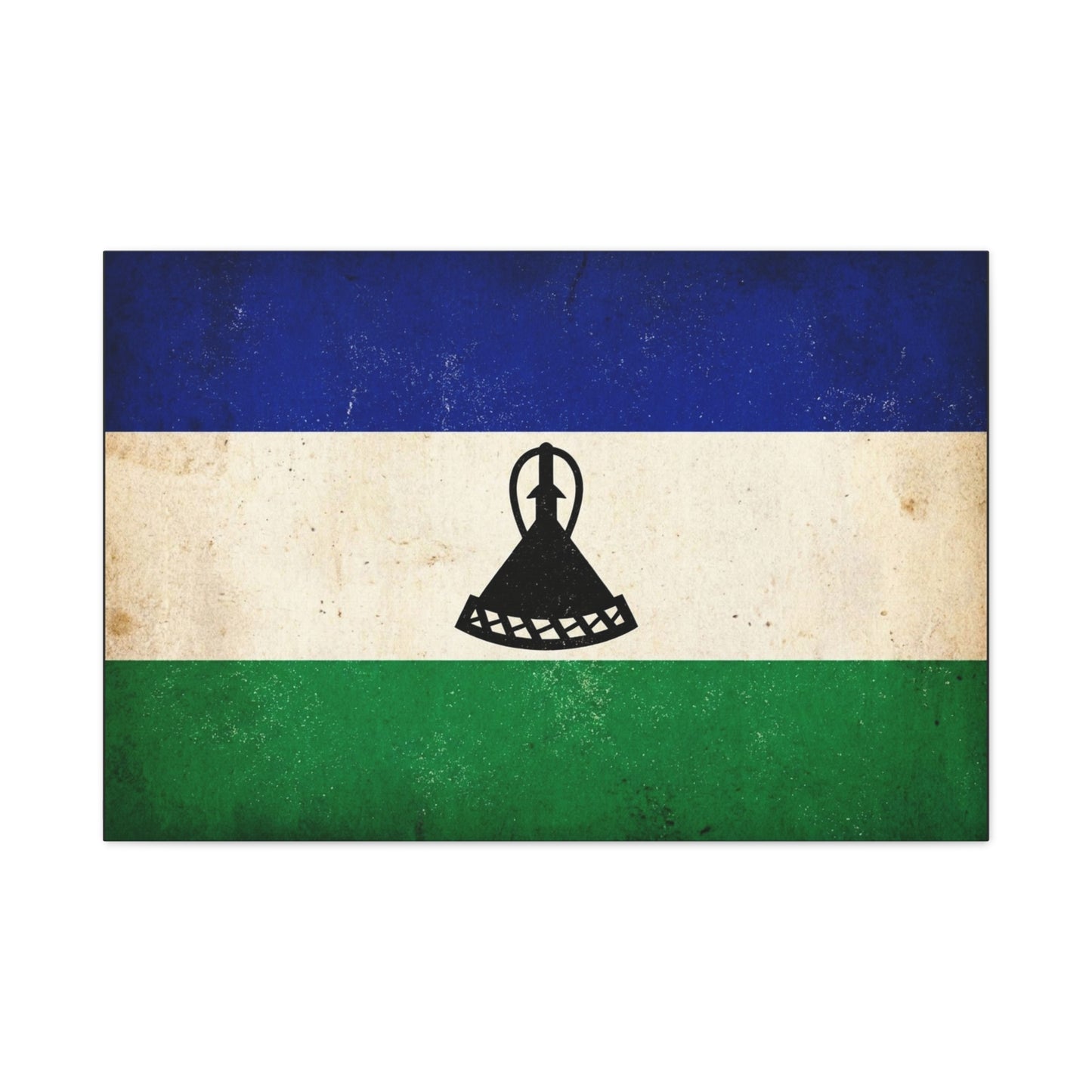 Lesotho Flag Canvas Wall Art - Vintage Blue White Green Tricolor With Basotho Hat Emblem, Distressed National Banner Print - Rustic Patriotic Decor For Living Room Bedroom Office - Office Wall Art