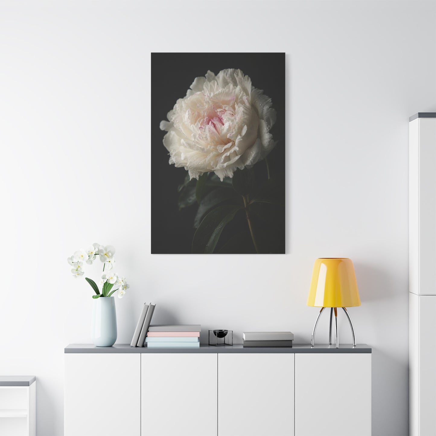 White Peony Canvas Wall Art - Floral Art Print, Soft Blush Petals On Black - Moody Botanical Decor, Matte Canvas Print - Bedroom Wall Decor, Living Room Accent, Bathroom Styling