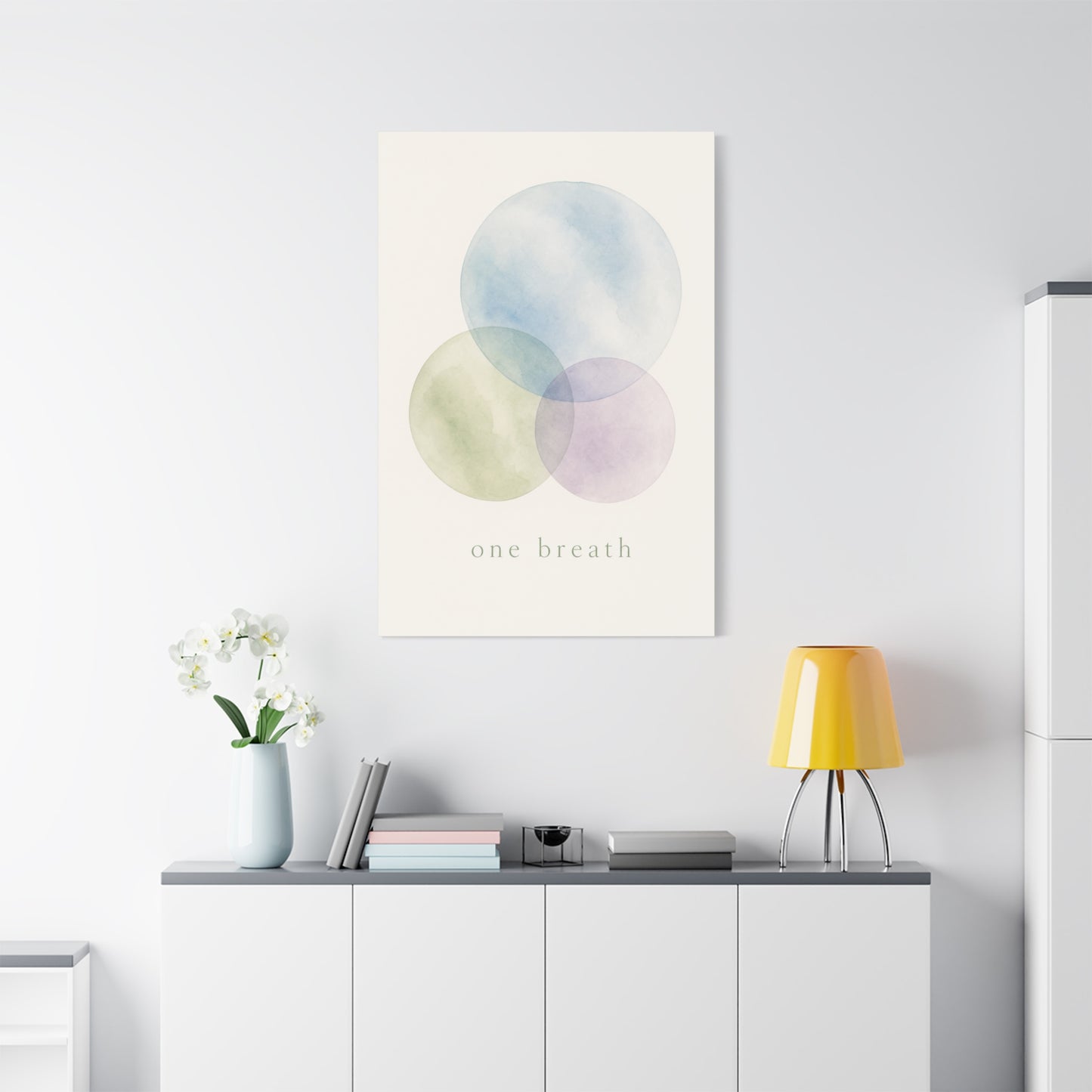 "One Breath" Abstract Canvas Wall Art - Pastel Watercolor Circles, Minimalist Geometric Print - Calming Modern Decor, Bedroom Meditation Space, Living Room Home Decoration - Living Room Wall Decor
