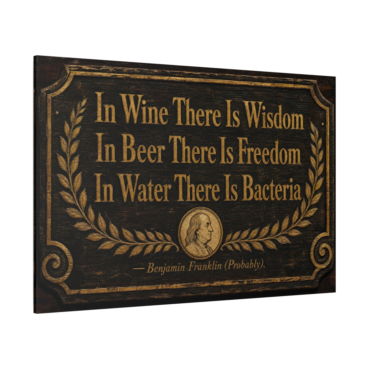 "In Wine There Is Wisdom In Beer There Is Freedom" Canvas Wall Art - Vintage Bar Quote Print, Rustic Tavern Style, Brown Gold Typography Decor, Home Bar - Office Wall Art - Cocktail Lounge Decor