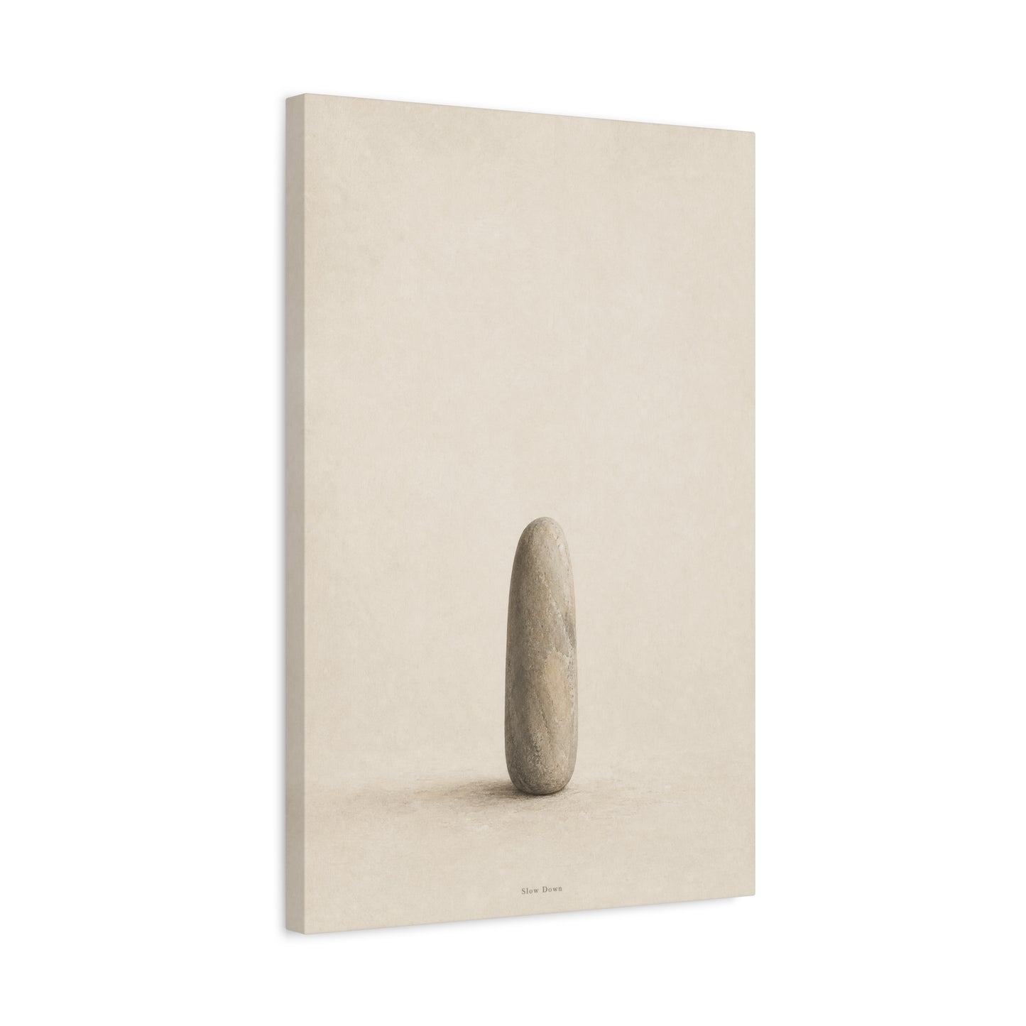 "Slow Down" Minimalist Stone Canvas Wall Art - Neutral Zen Still Life Decor - Contemporary Beige Meditation Print - Bedroom Living Room Decoration - Living Room Wall Decor - Bedroom Home Decoration