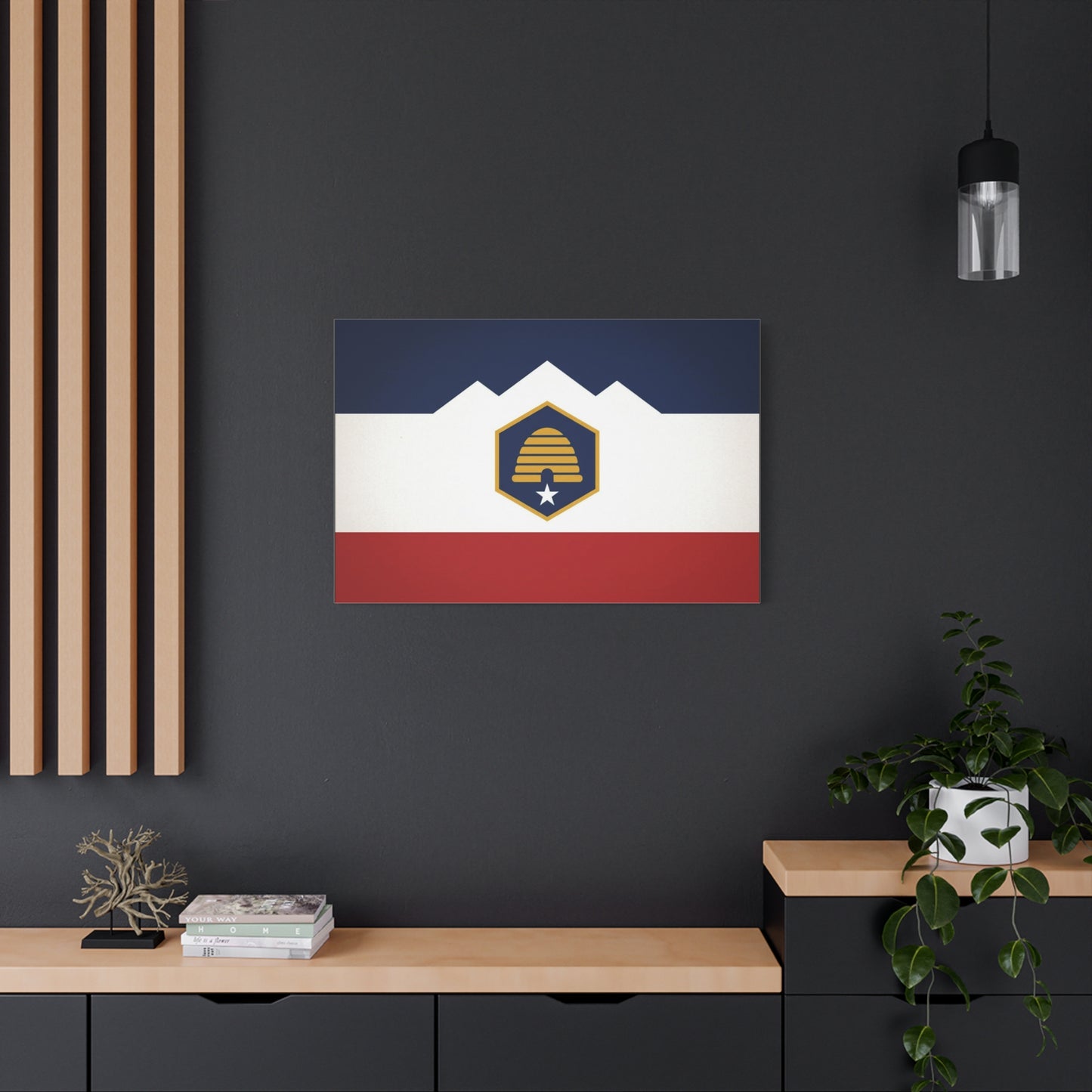 Acadia Flag Canvas Wall Art - Maine State Pride Print, Blue White Red Emblem Design - Minimalist Geometric Style - Living Room Decor, Office Wall Hanging - Bedroom Home Decoration - Ready to Hang
