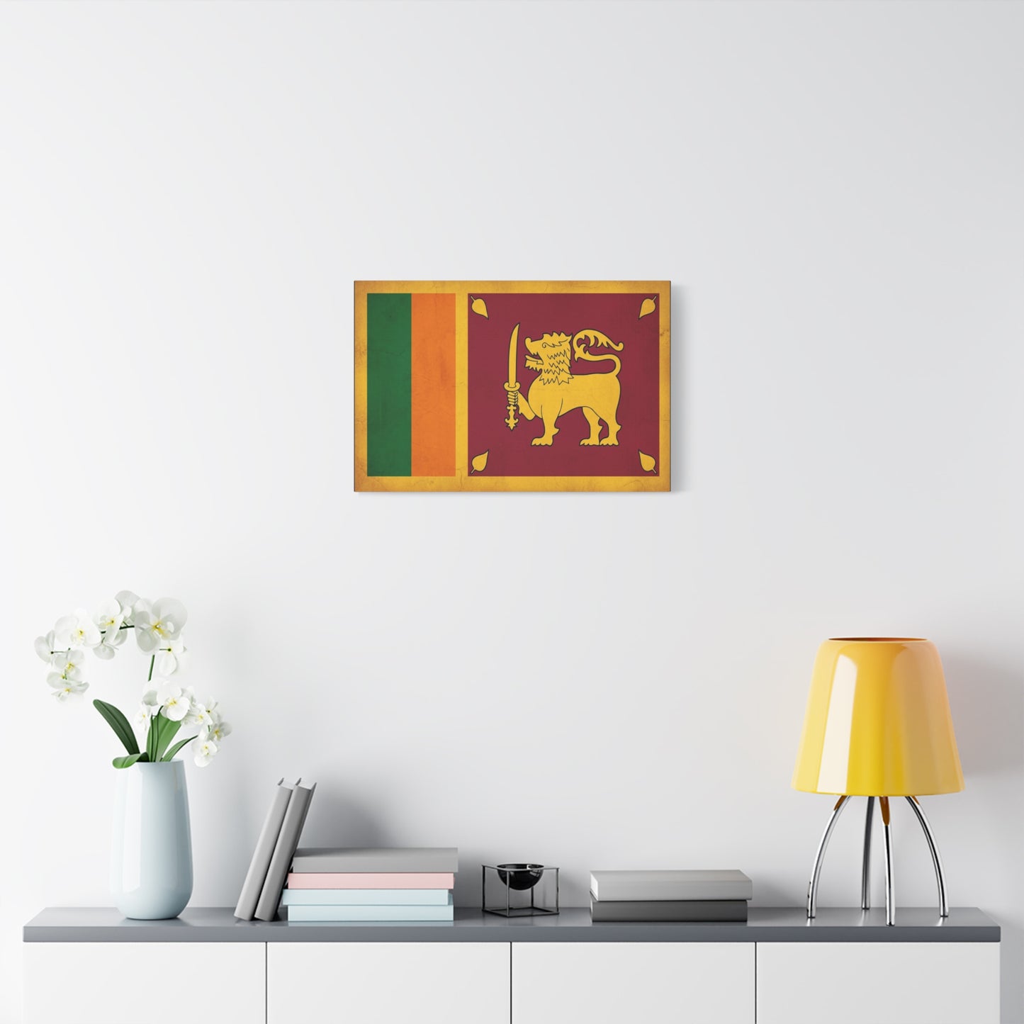Sri Lanka Flag Canvas Wall Art - Golden Lion With Sword National Banner Print - Vintage Patriotic Style, Cultural Home Decor, Living Room Wall Decor, Office Art - Modern Farmhouse Style