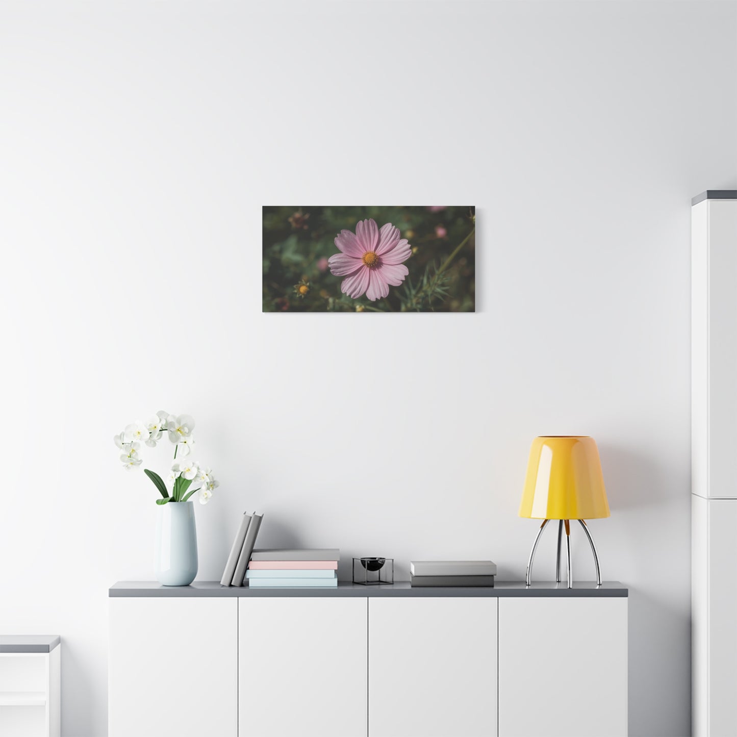 Pink Cosmos Flower Canvas Wall Art - Botanical Floral Art Print, Soft Blush Petals, Matte Stretched Cotton Canvas - Vintage Style - Bedroom Wall Decor, Bathroom Accent - Modern Farmhouse Style