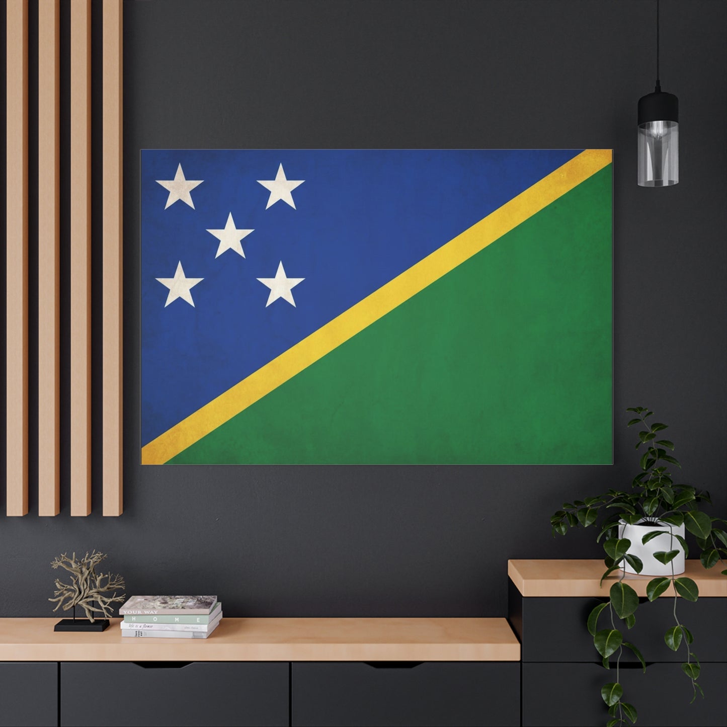 Solomon Islands Flag Canvas Wall Art - Blue Green Yellow National Banner Print - Tropical Island Pride Decor, Cultural Heritage Artwork, Living Room Wall Decor - Ready to Hang - Modern Farmhouse Style
