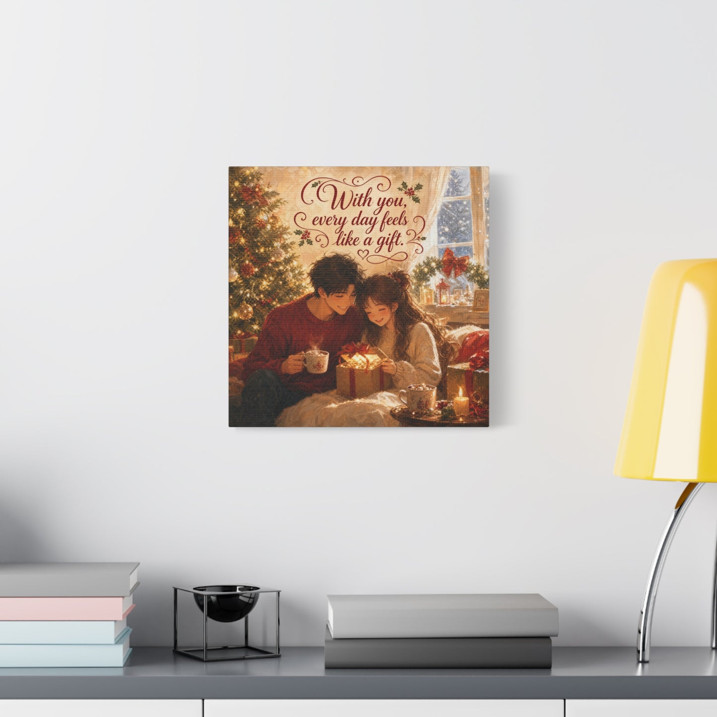 "With You" - Warm Golden Winter Decor - Traditional Quote Print For Bedroom, Living Room - Office Wall Art