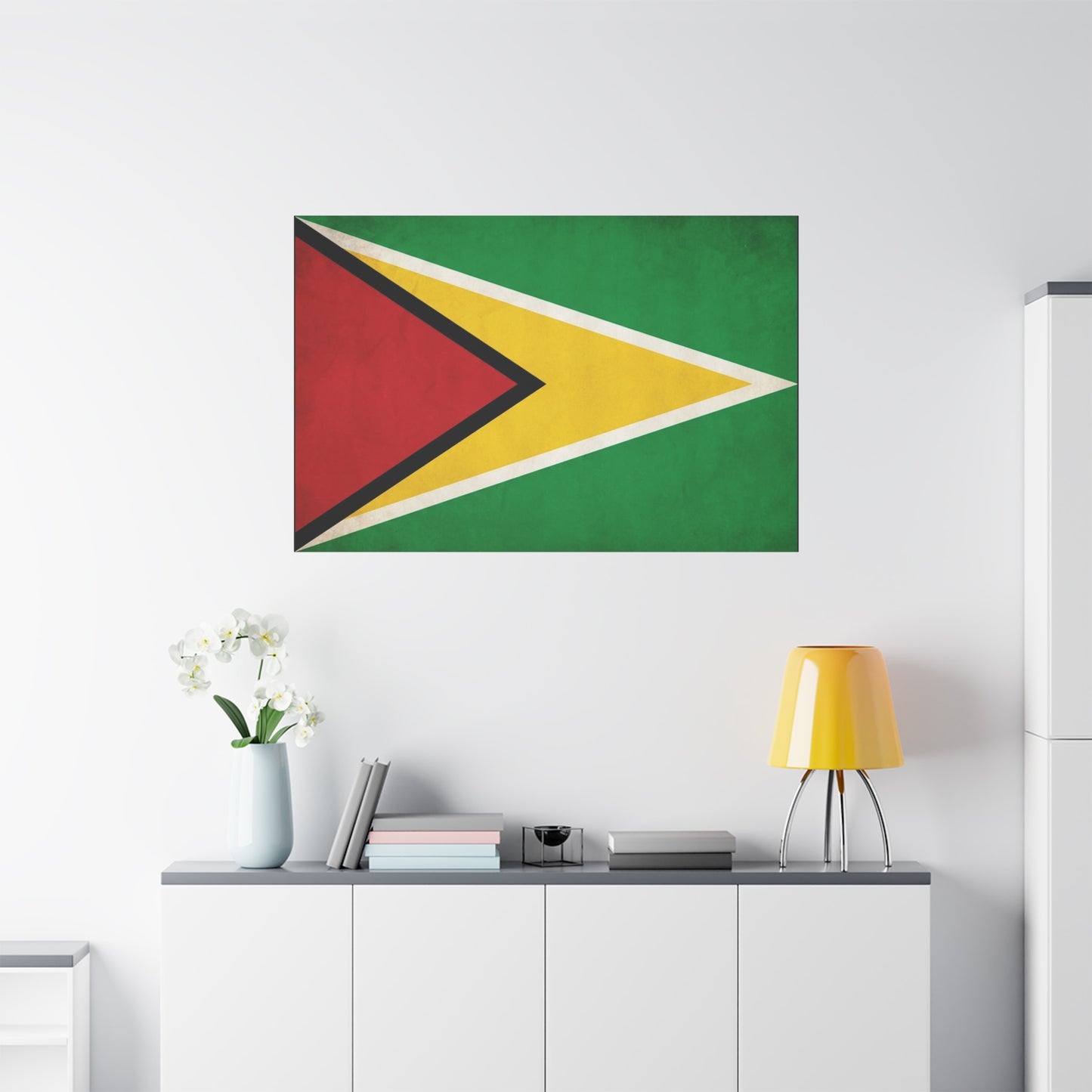 Guyana Flag Canvas Wall Art - South America National Flag Print, Green Red Yellow Black White - Vintage Patriotic Style - Living Room Decor, Office Wall Hanging - Modern Farmhouse Style