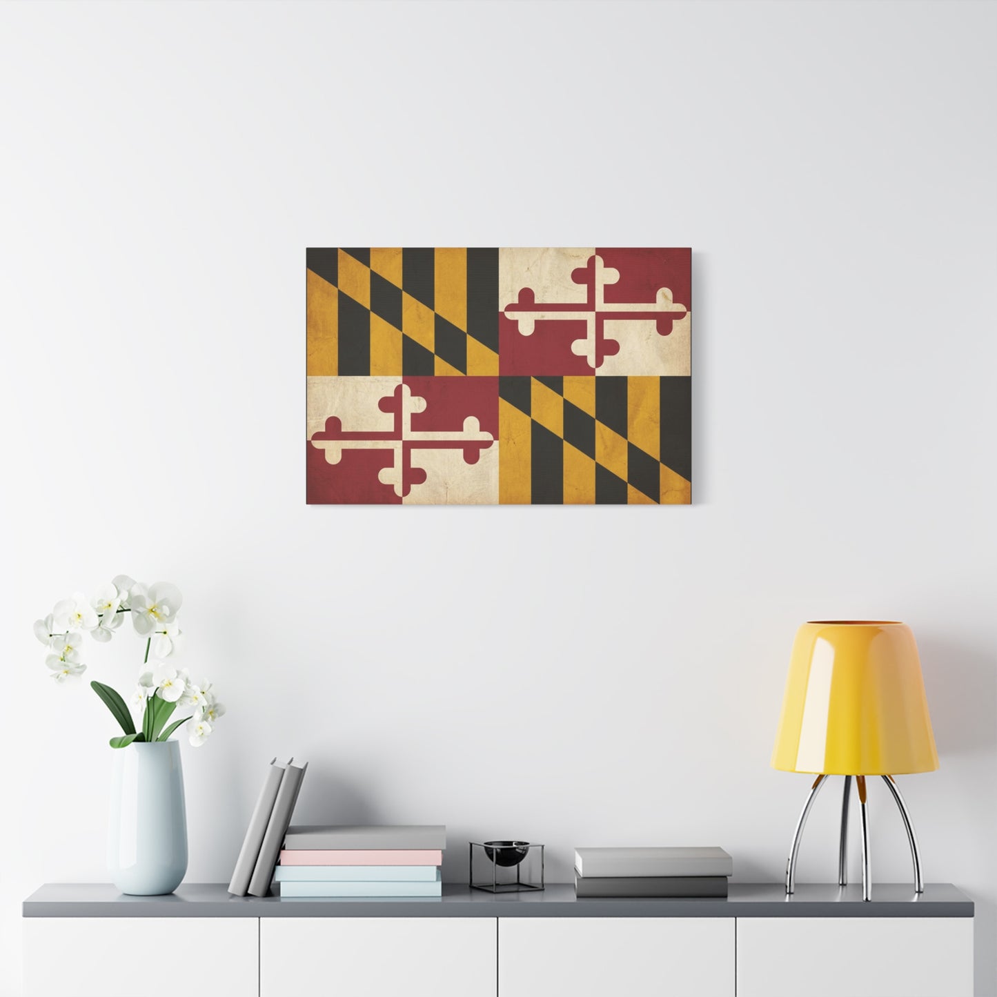 Maryland State Flag Canvas Wall Art - Vintage Red Gold Black Crest Design - Rustic Americana Decor - Living Room Wall Decor, Office Decoration - Bedroom Home Decoration - Modern Farmhouse Style