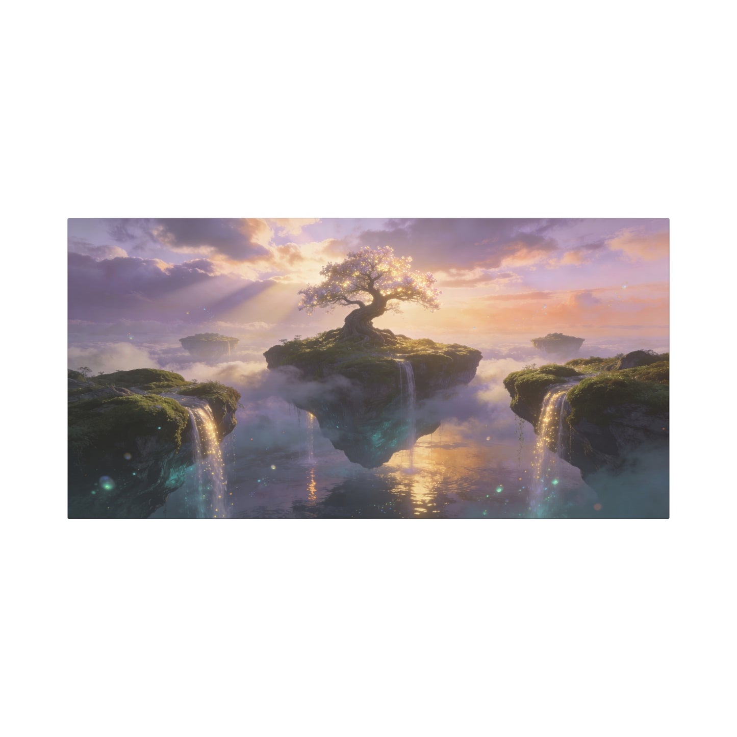 Fantasy Tree Of Life Canvas Wall Art - Floating Islands, Waterfall Dreamscape - Ethereal Cotton Print - Contemporary Zen Style - Living Room Wall Decor, Bedroom Home Decoration - Cozy Reading Nook Art