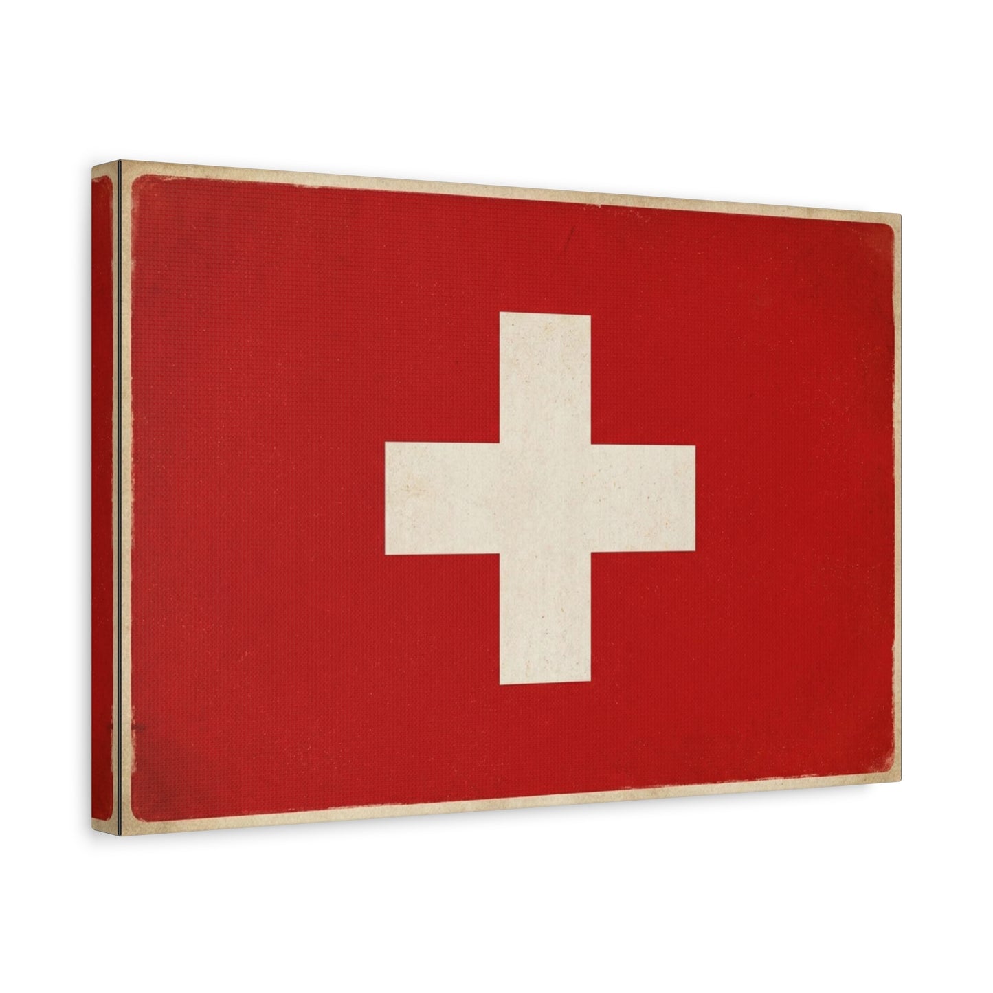 Swiss Flag Canvas Wall Art - Vintage Red White Cross Print, Patriotic Minimalist Decor - Rustic Travel Style - Living Room Wall Decor, Office Art - Bedroom Home Decoration - Bedroom Home Decoration