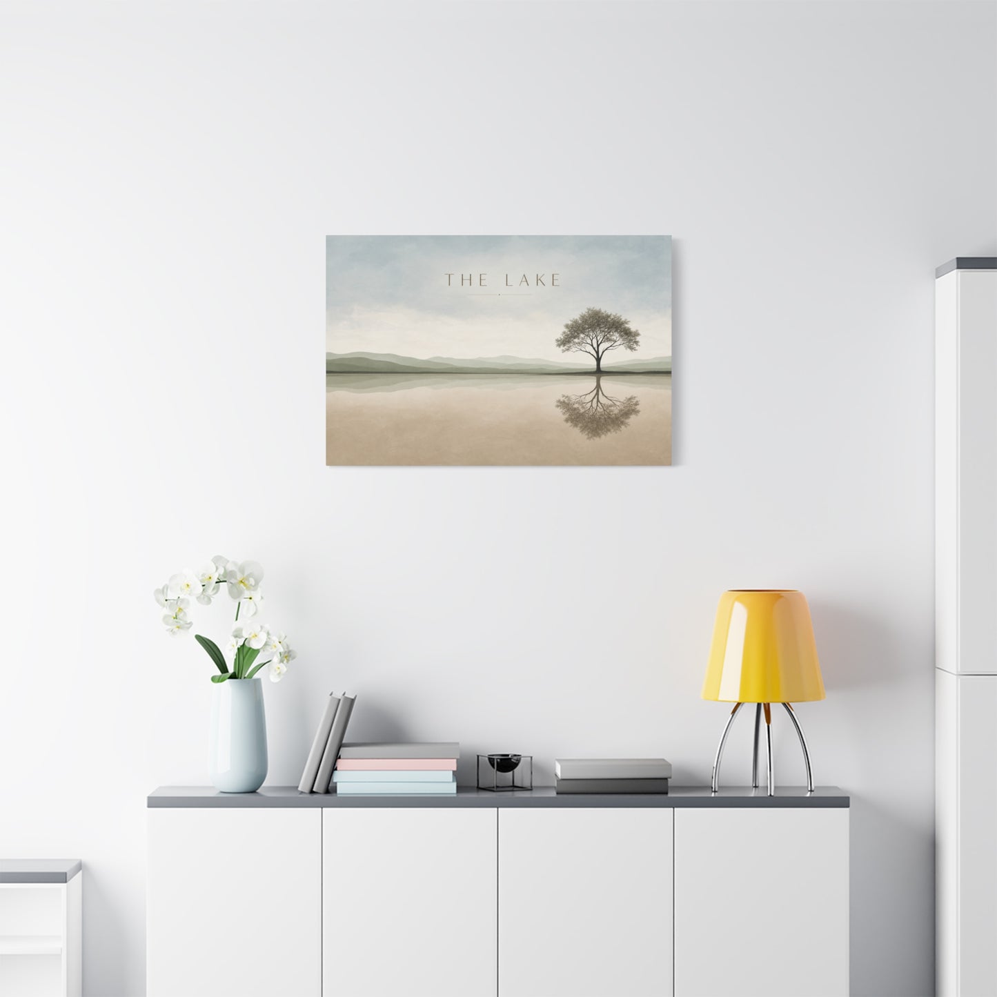 "The Lake" Lake Landscape Canvas Wall Art - Minimalist Tree Reflection Print, Serene Neutral Nature Decor - Contemporary Matte Canvas - Living Room Bedroom Office Wall Decoration - Ready to Hang